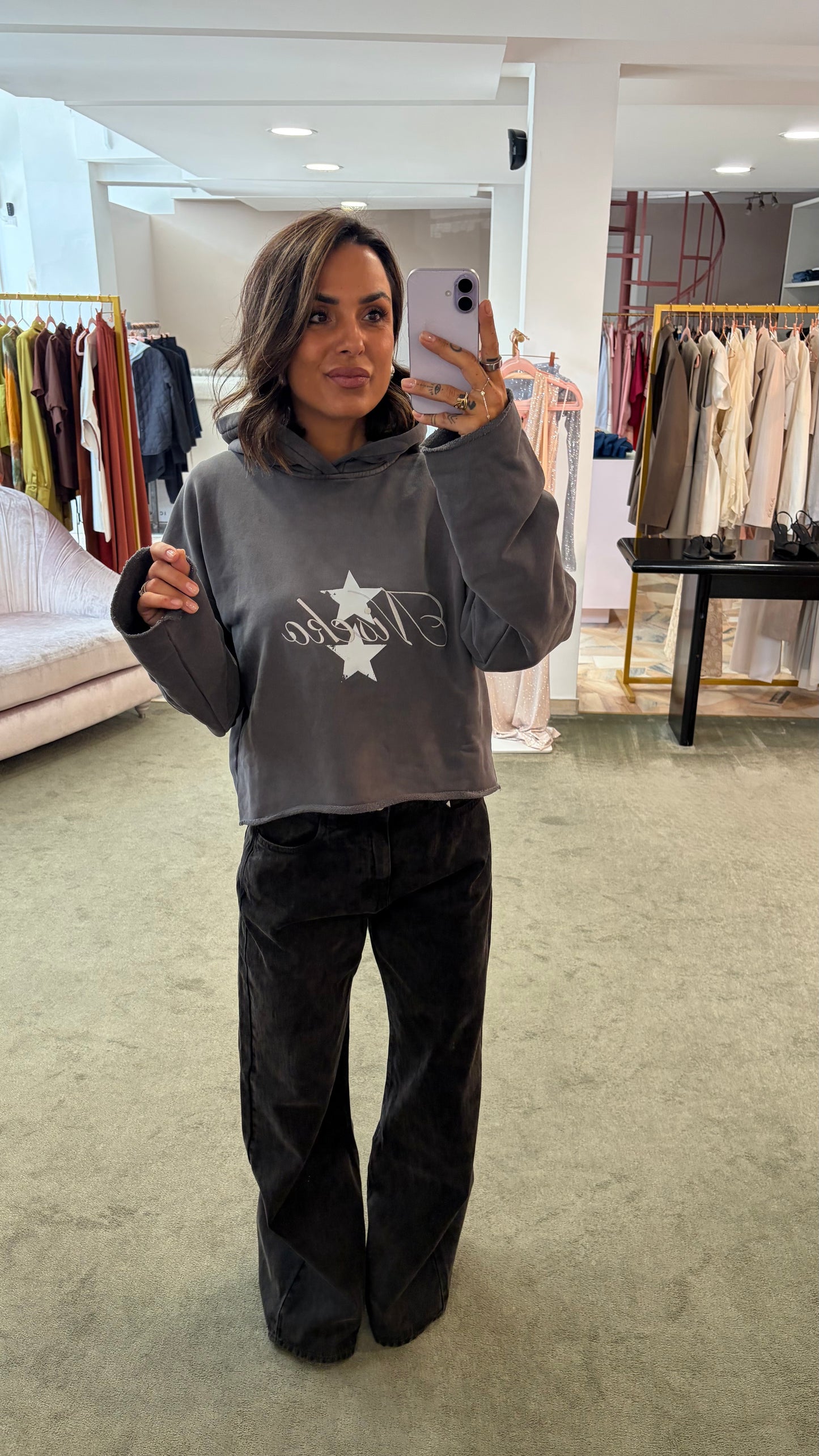 Felpa grigia con cappuccio Icon Denim