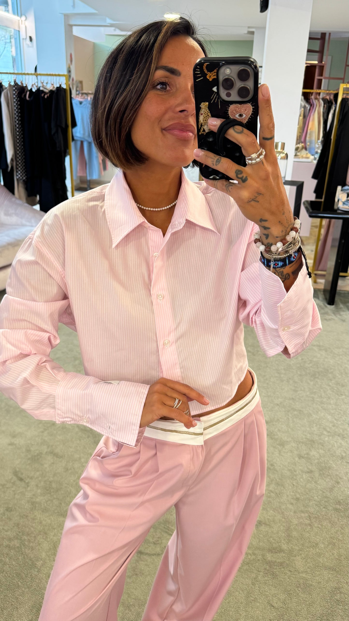 Camicia rosa a righe corta hinnominate