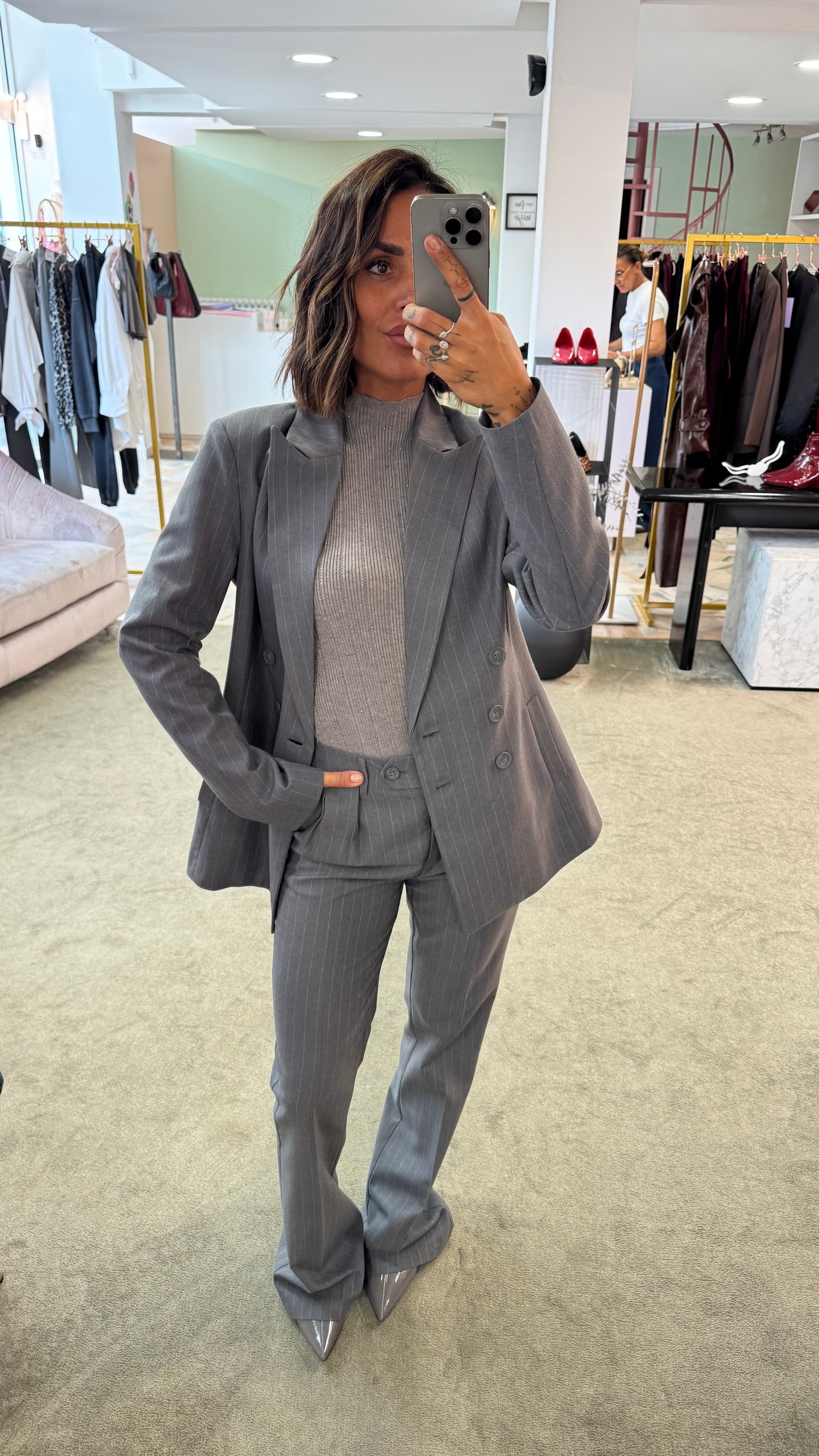 Blazer grigio gessato doppiopetto fr