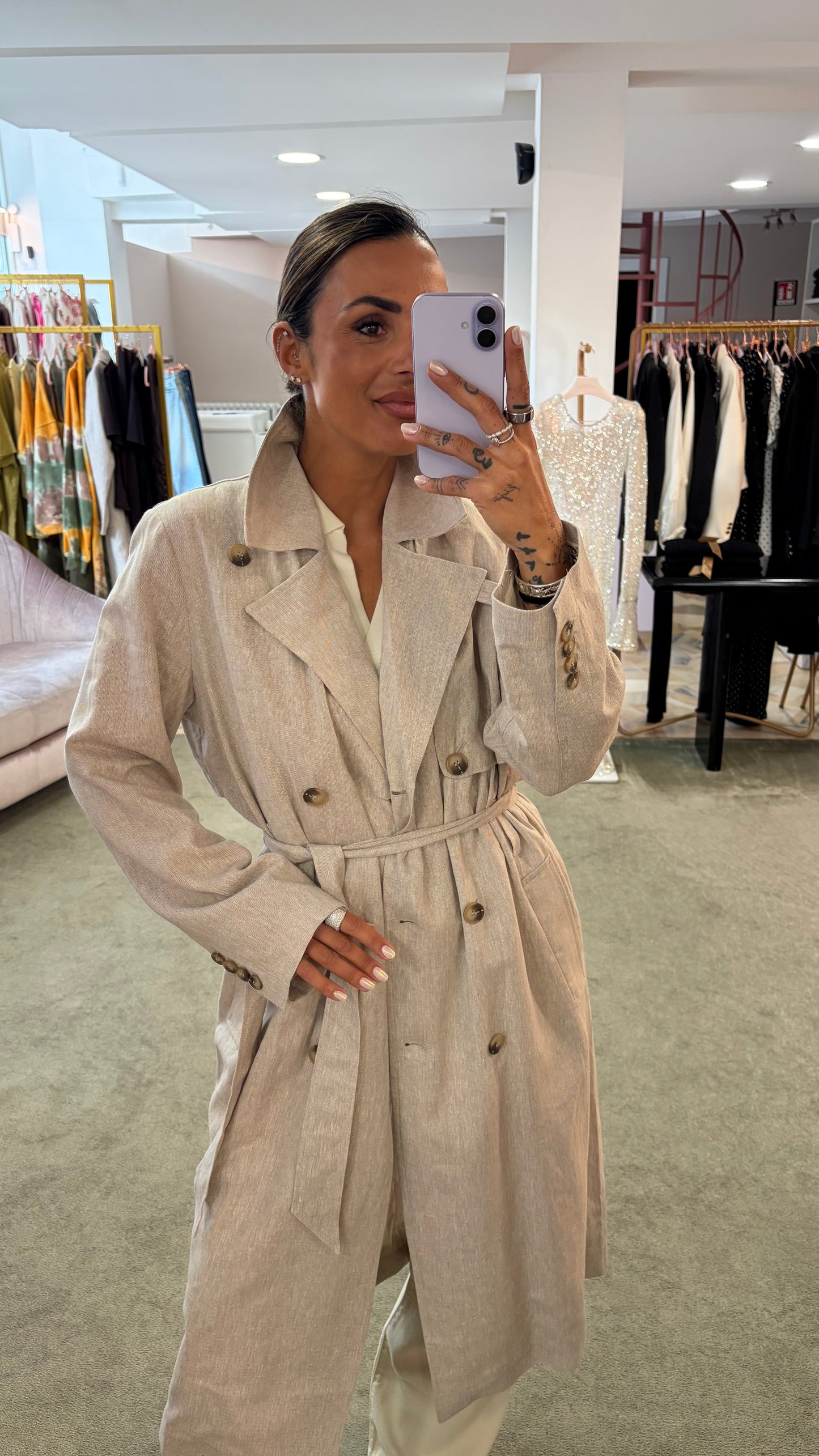 Trench beige melange in lino sl