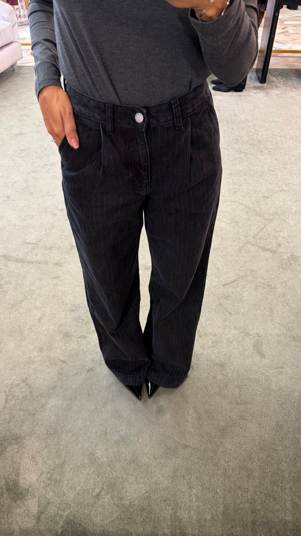 Jeans rhue Dr.Denim wide nero gessato