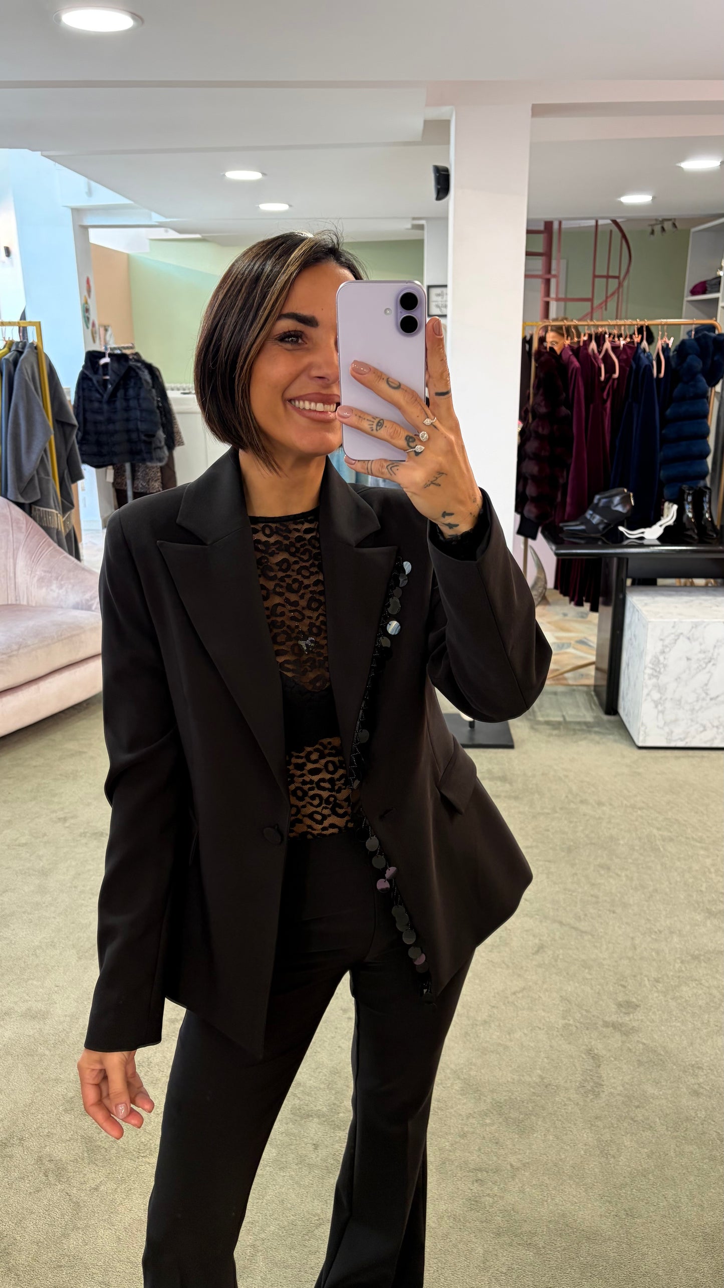 Blazer nero con rever in paillettes fr