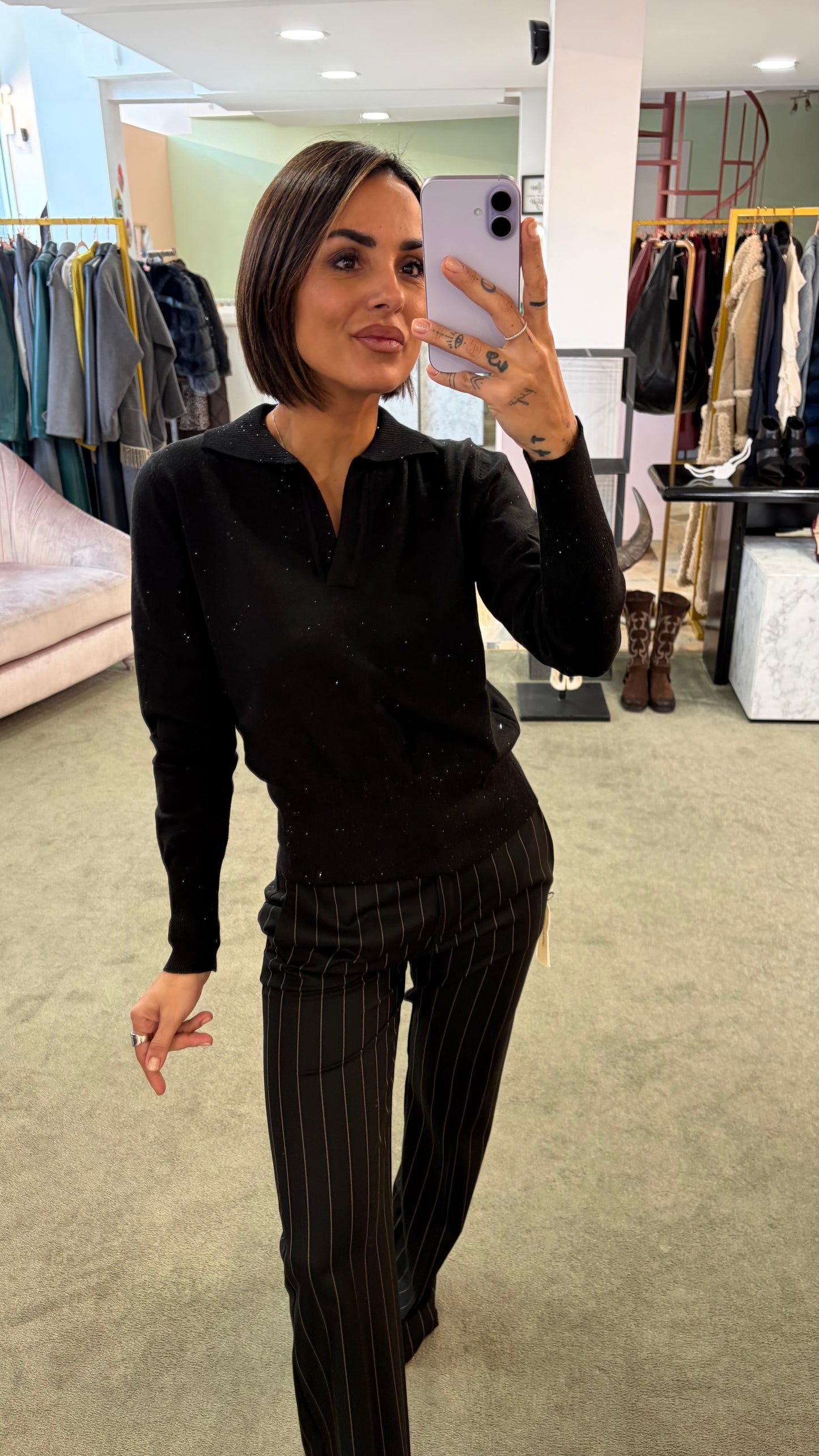 Pantaloni neri gessatI MAR DE MARGARITAS