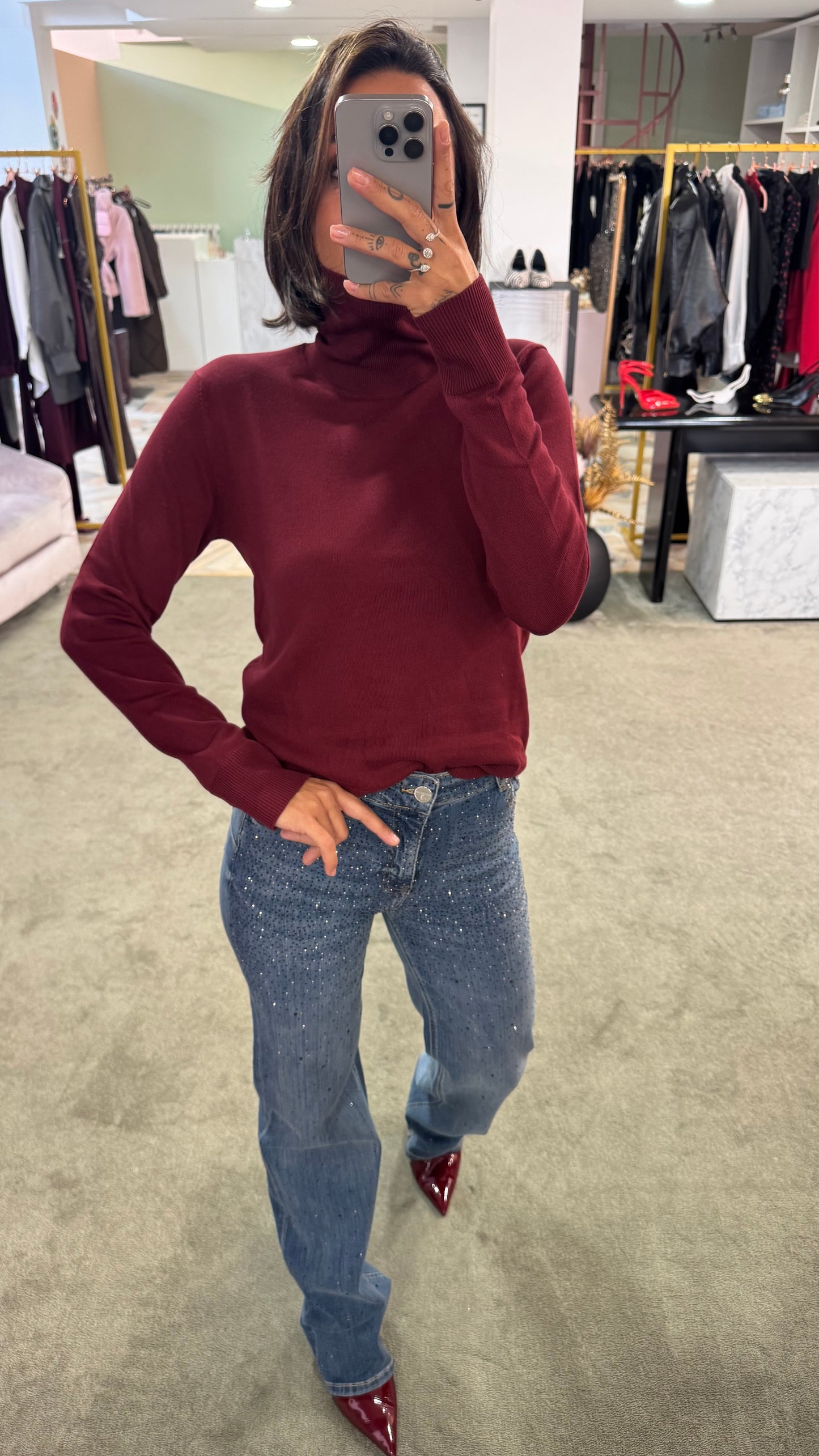 Jeans straight denim medio con cristalli fr