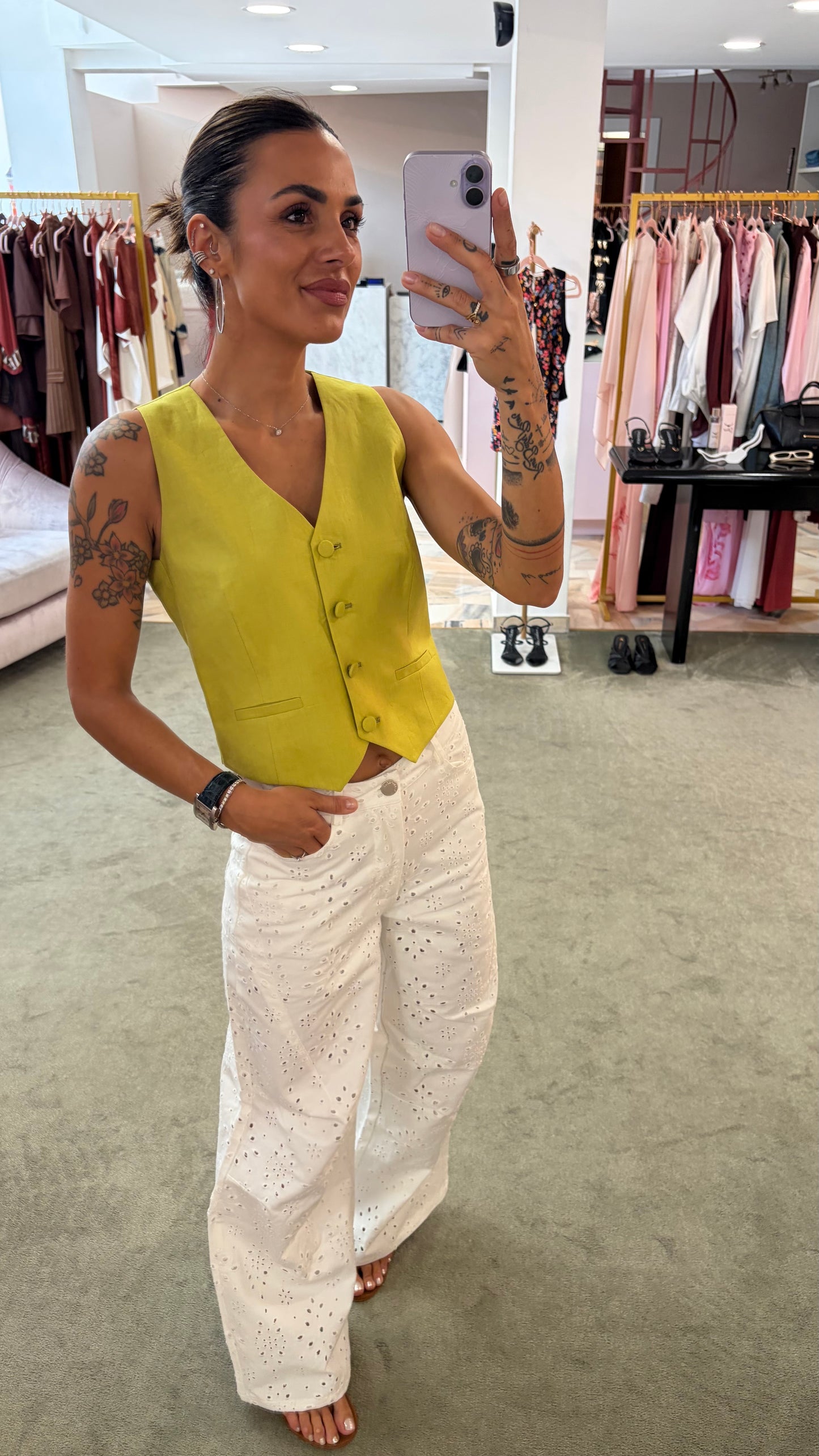 Gilet lime in lino Actualee