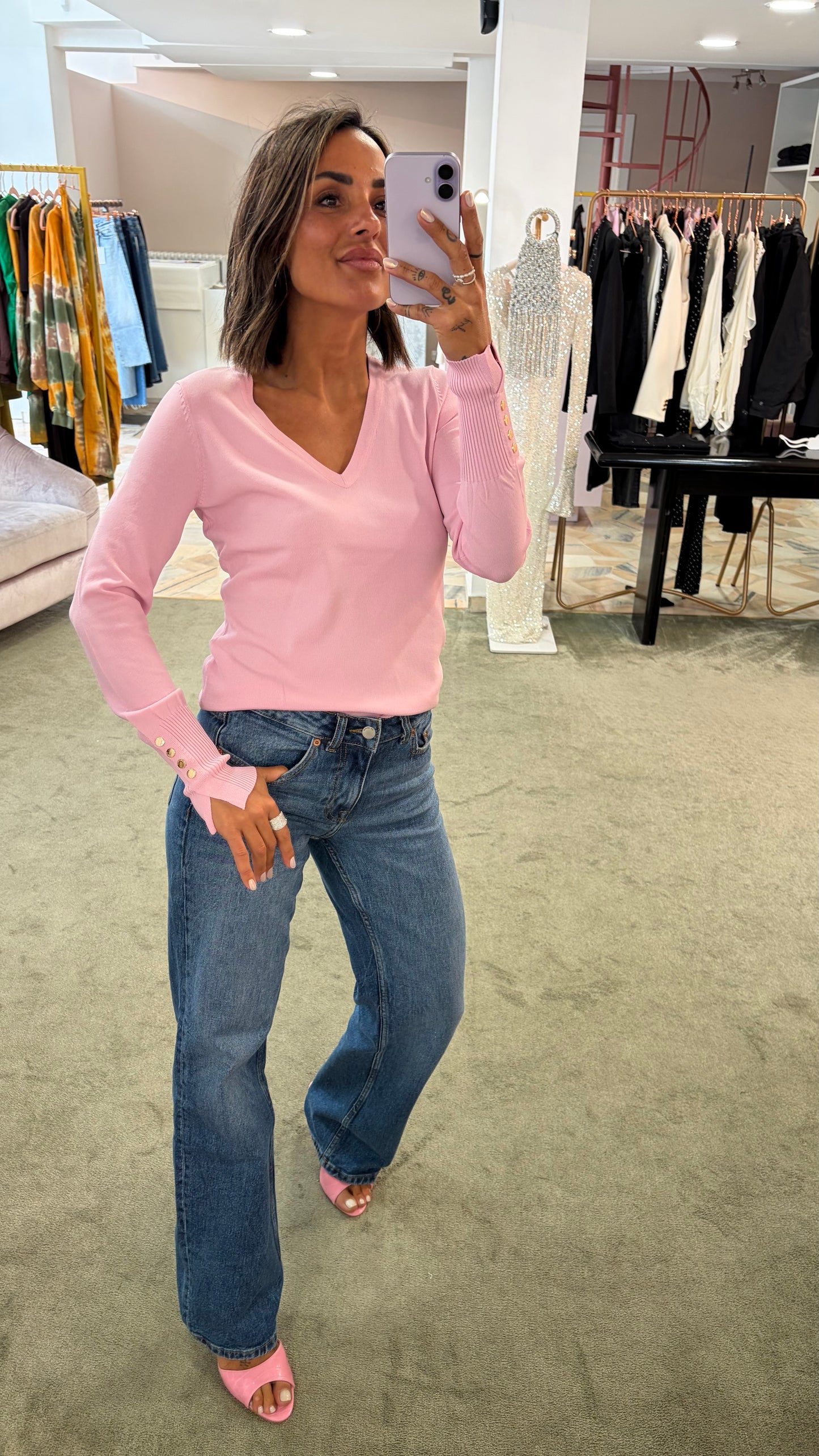 Maglione scollo a v rosa fr