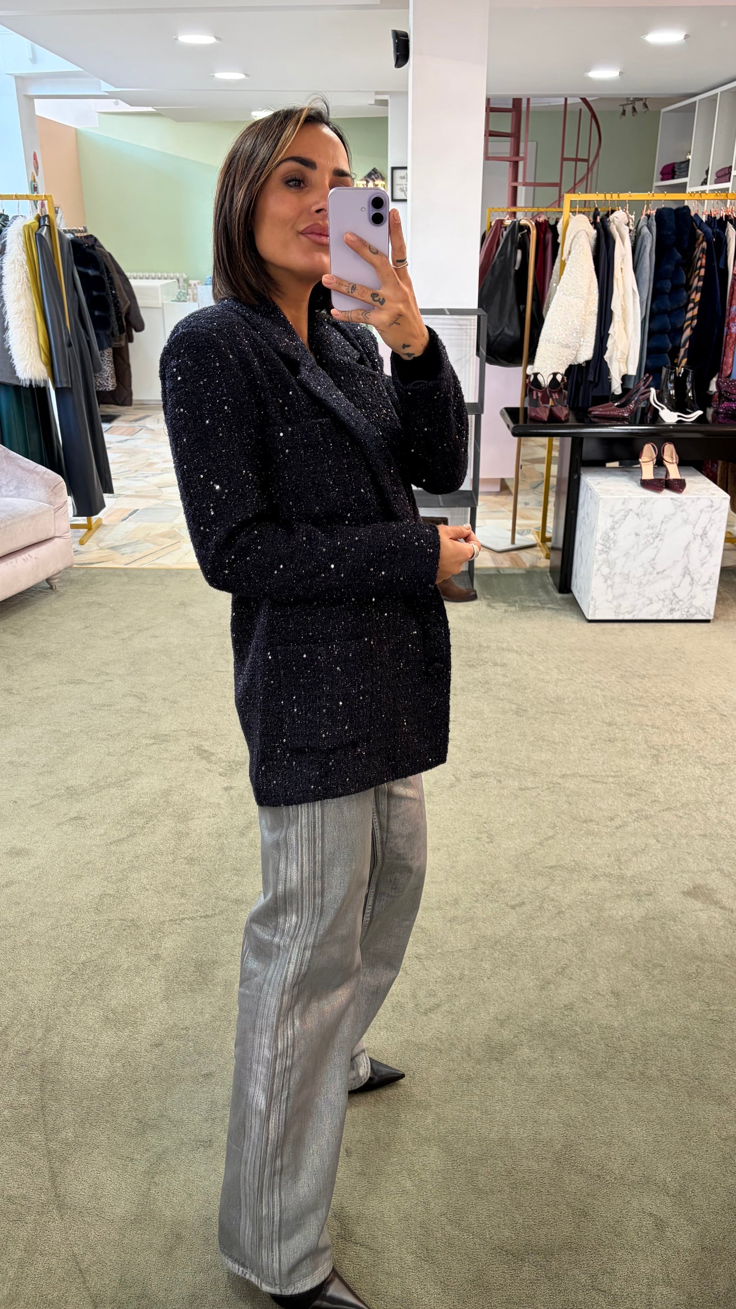 Blazer blu notte oversize in bouclè tw