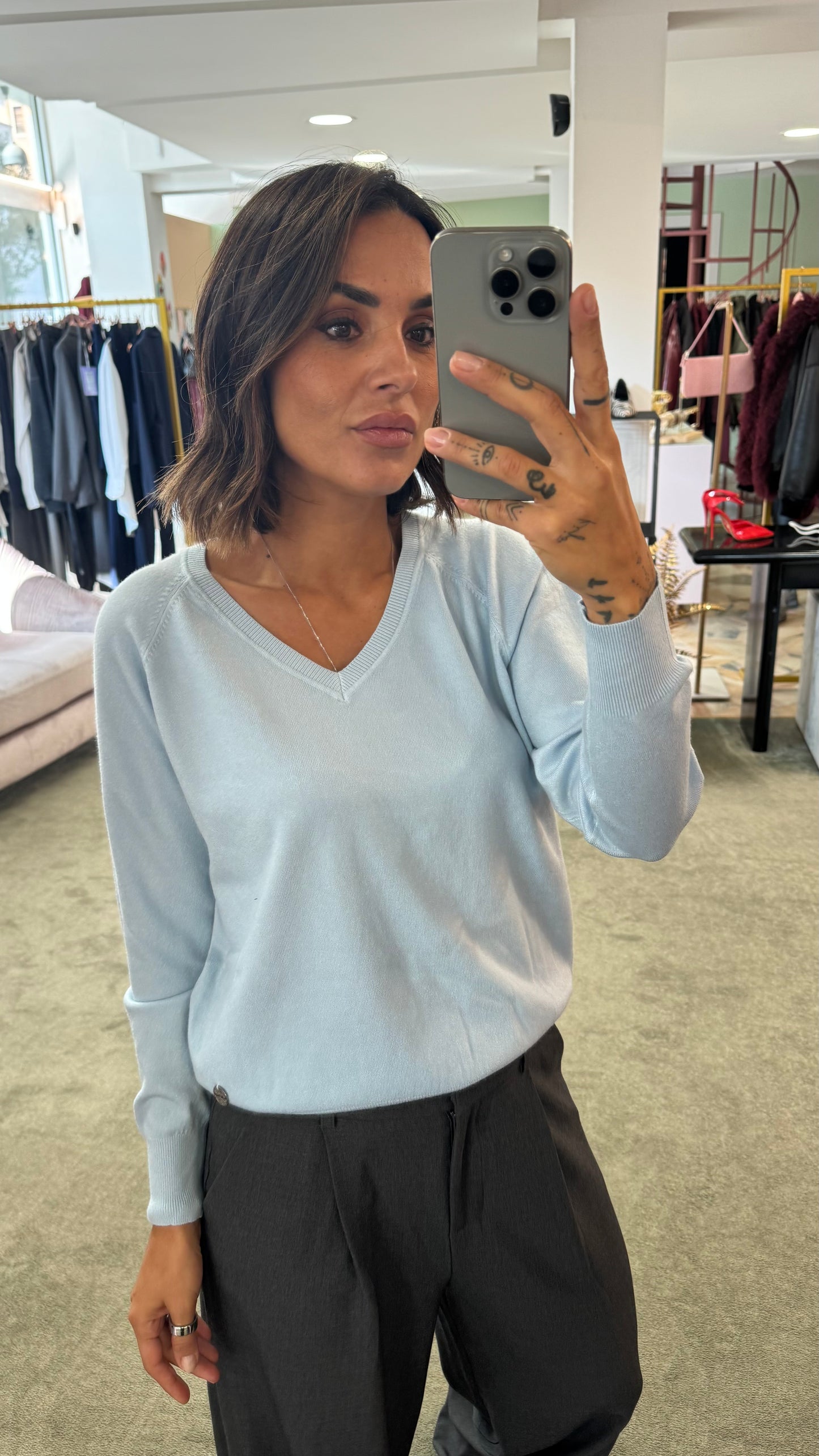 Maglione scollo a v azzurro tk