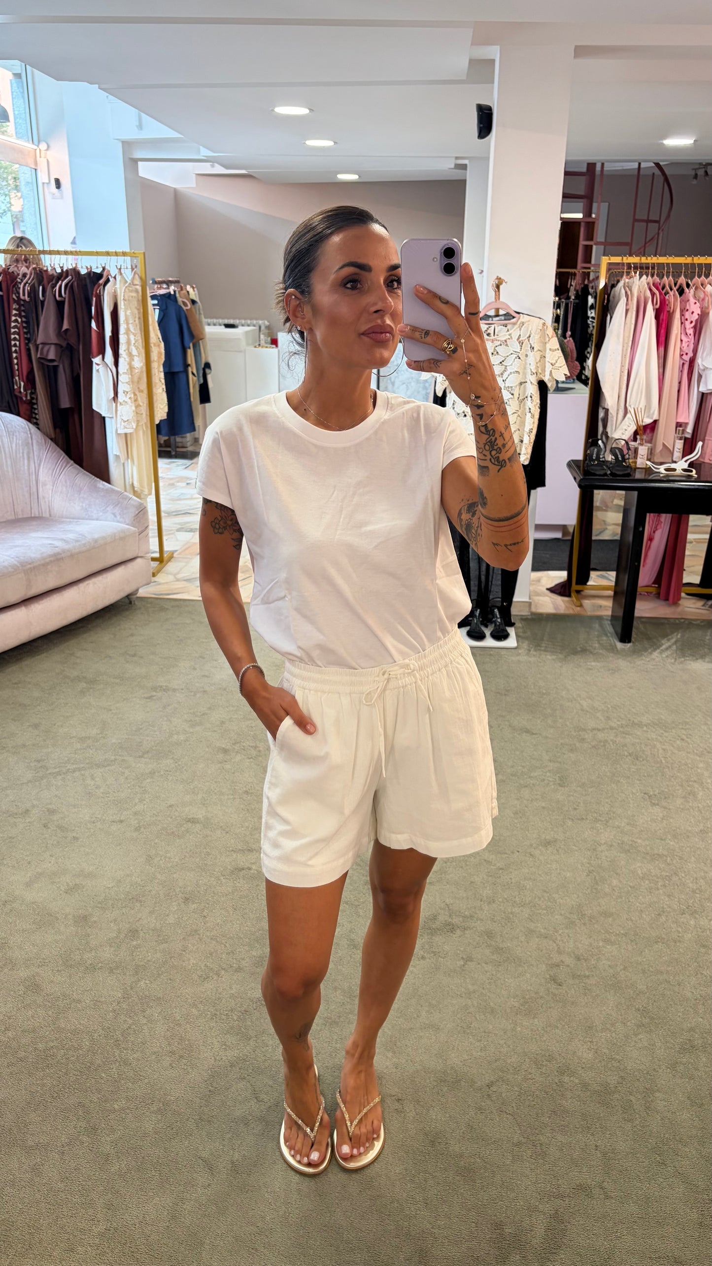 Shorts panna in cotone con coulisse jx