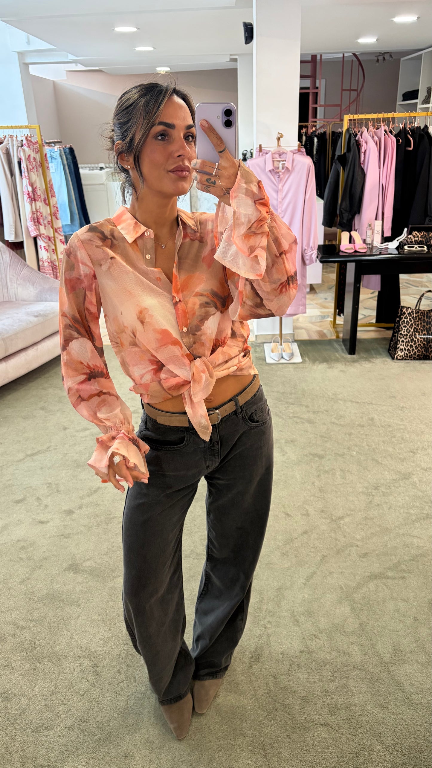 Camicia carmen pesca con fiori sy