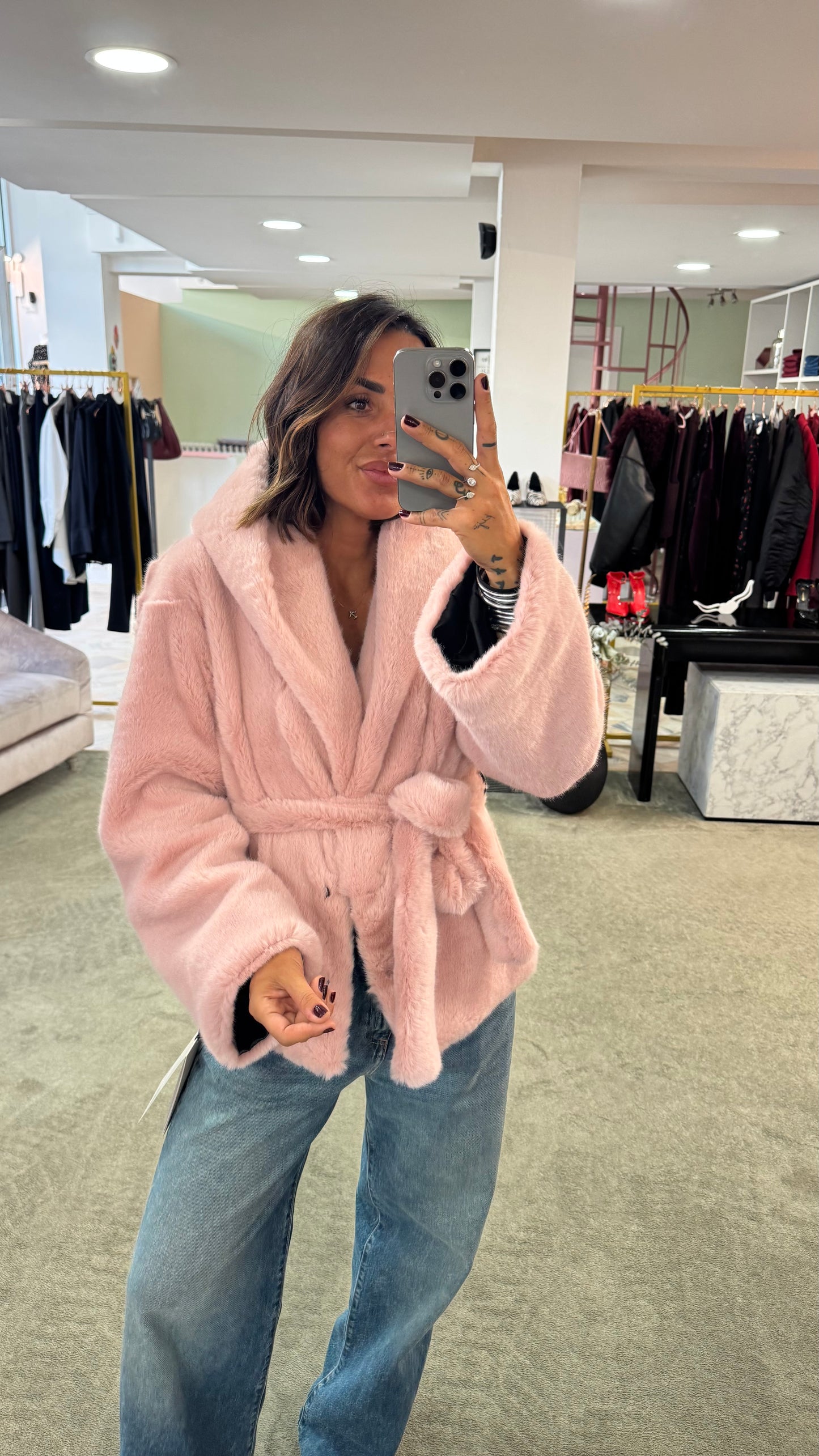 Pelliccia eco rosa luxury con cappuccio ys