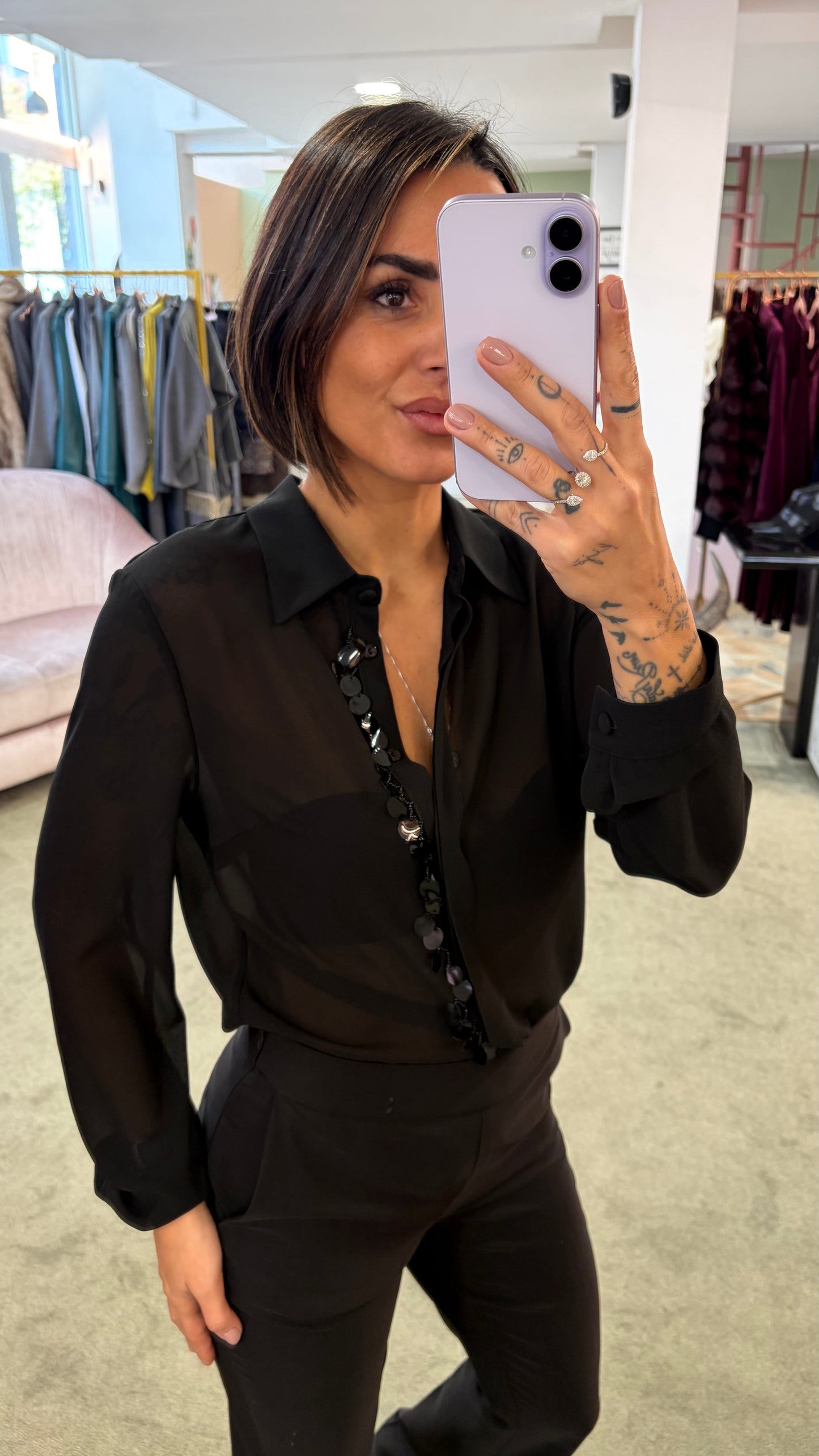 Camicia nera con paillettes fr