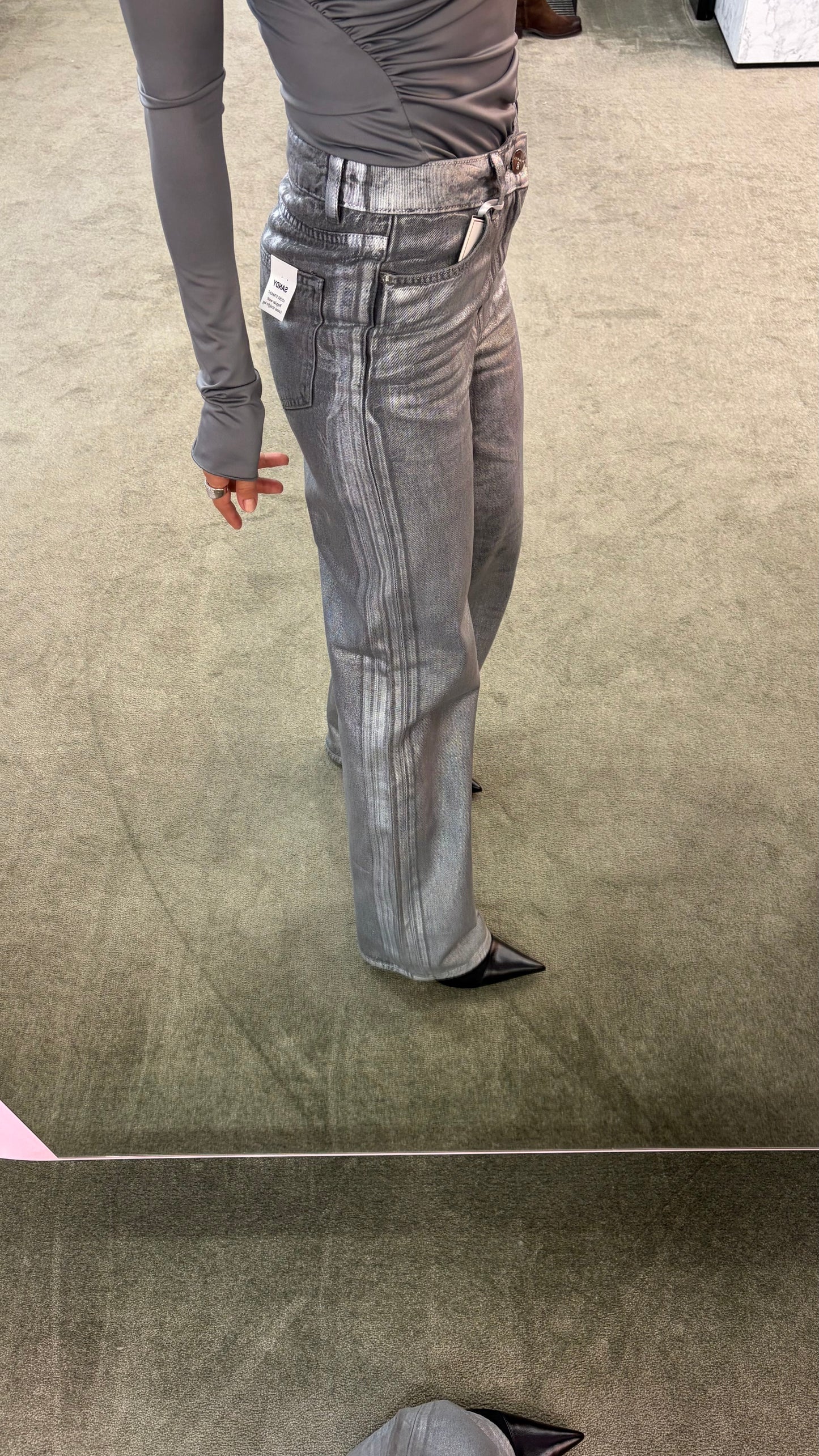Jeans straight grigio argento spalmato fr