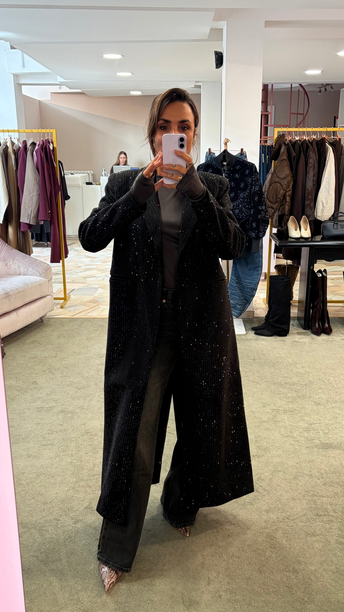 Cappotto lungo nero cristalli tw