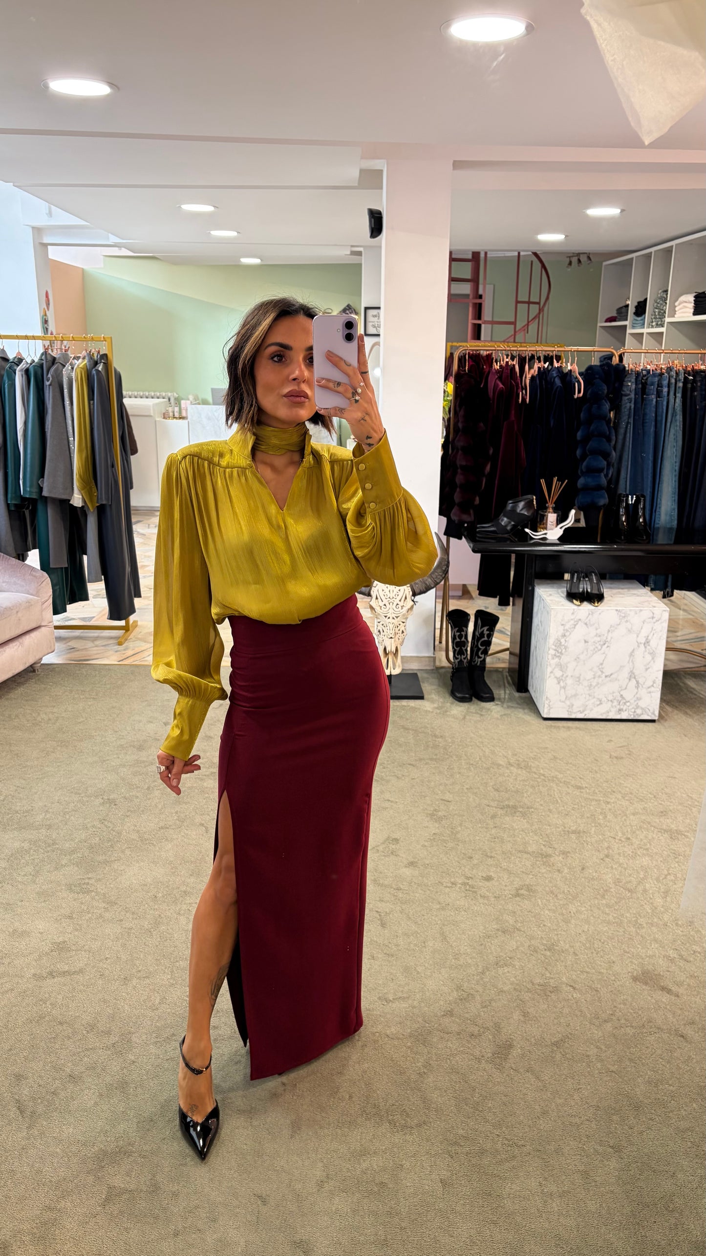 Camicia lime satin con sciarpina Actualee