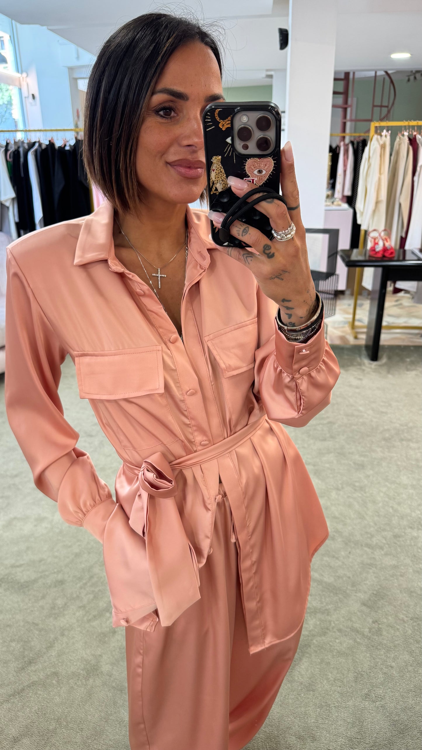 Pantaloni rosa pesca in satin morbidi ks