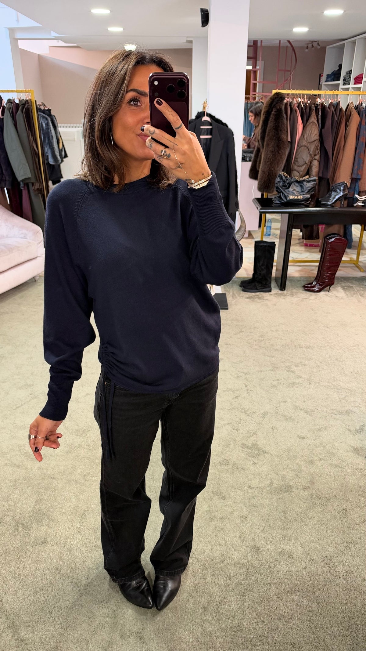 Maglione blu notte con coulisse laterale sy