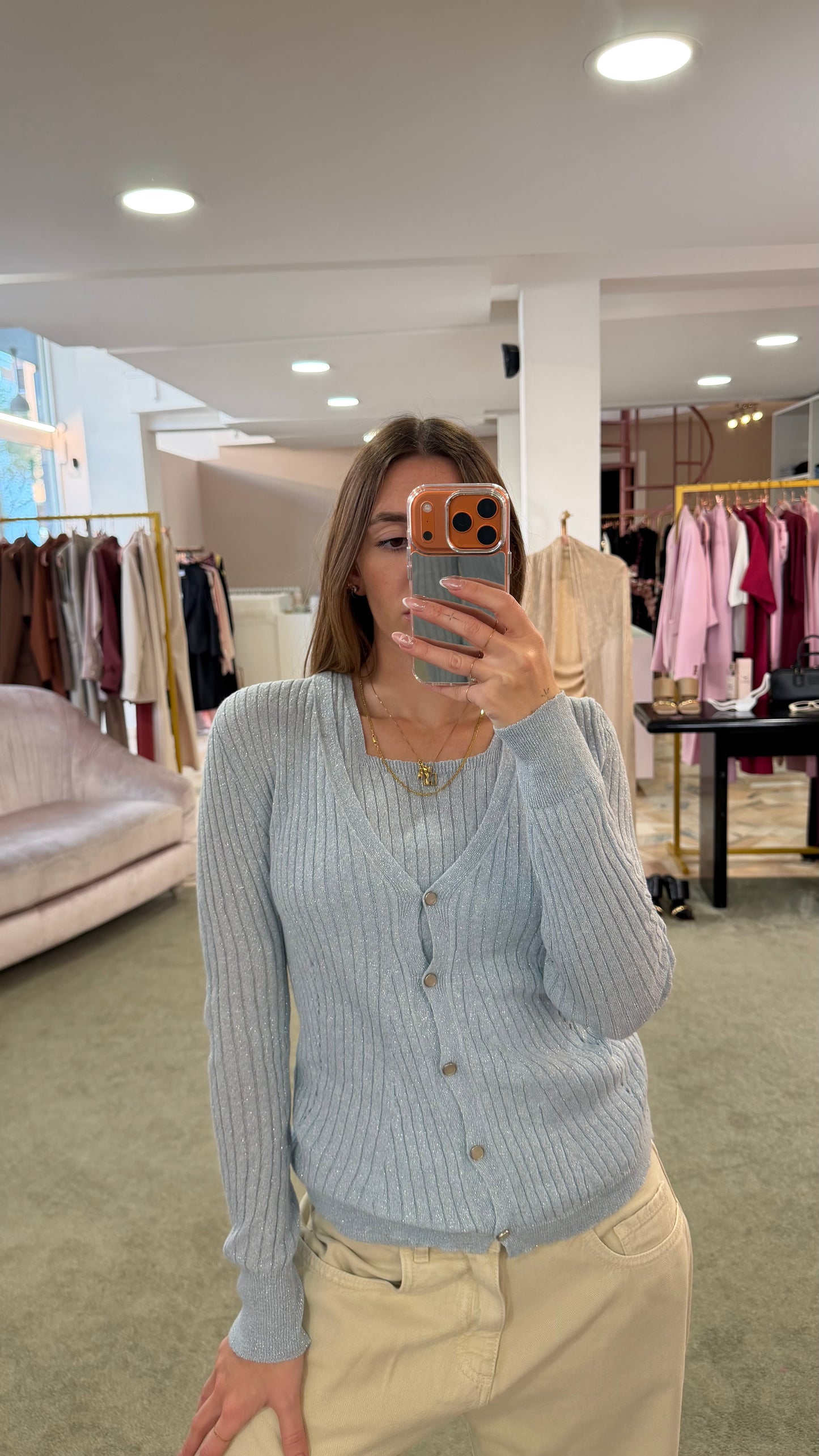 Cardigan azzurro lurex glp