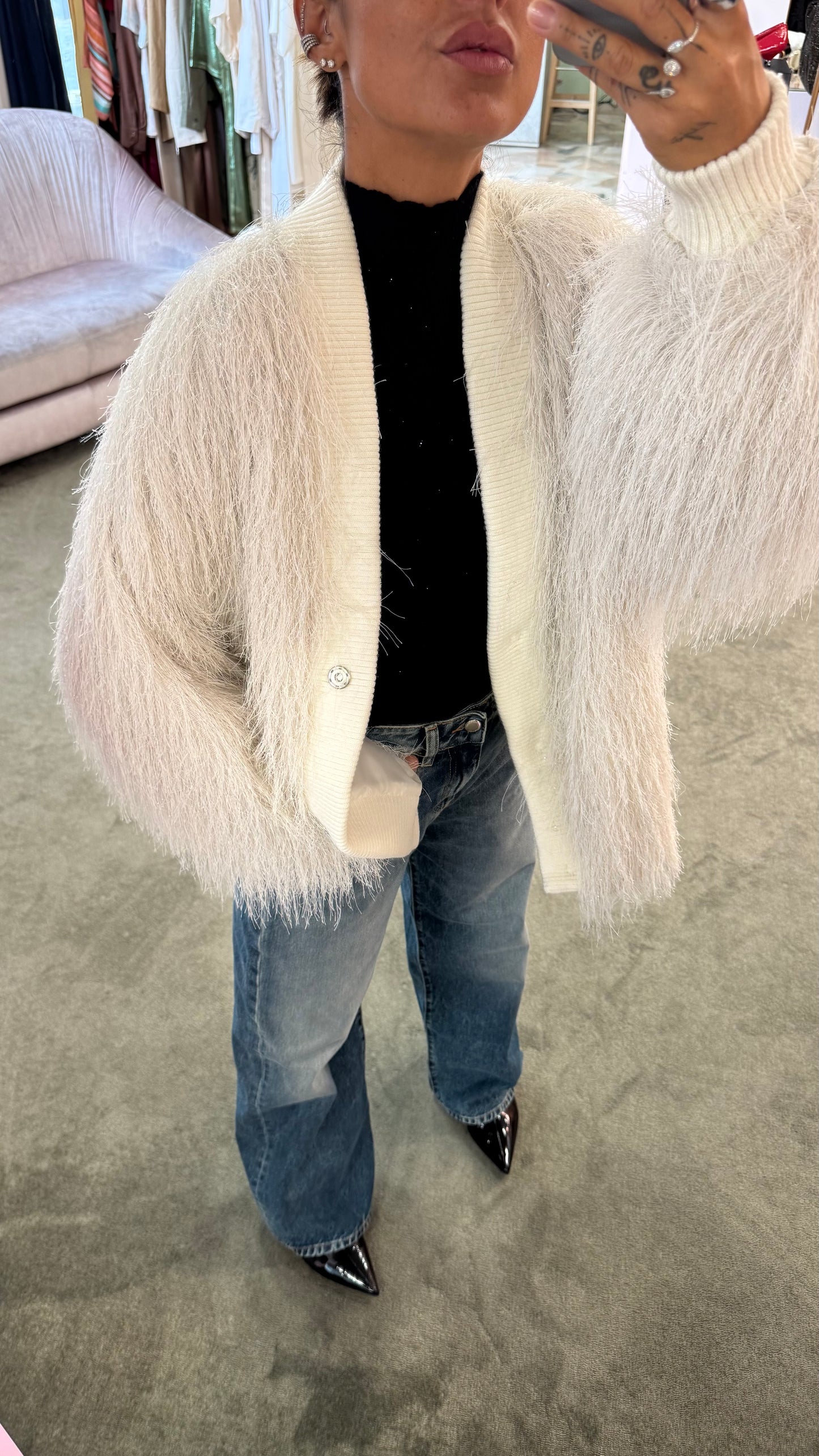 Cardigan bomber bianco piume Actualee