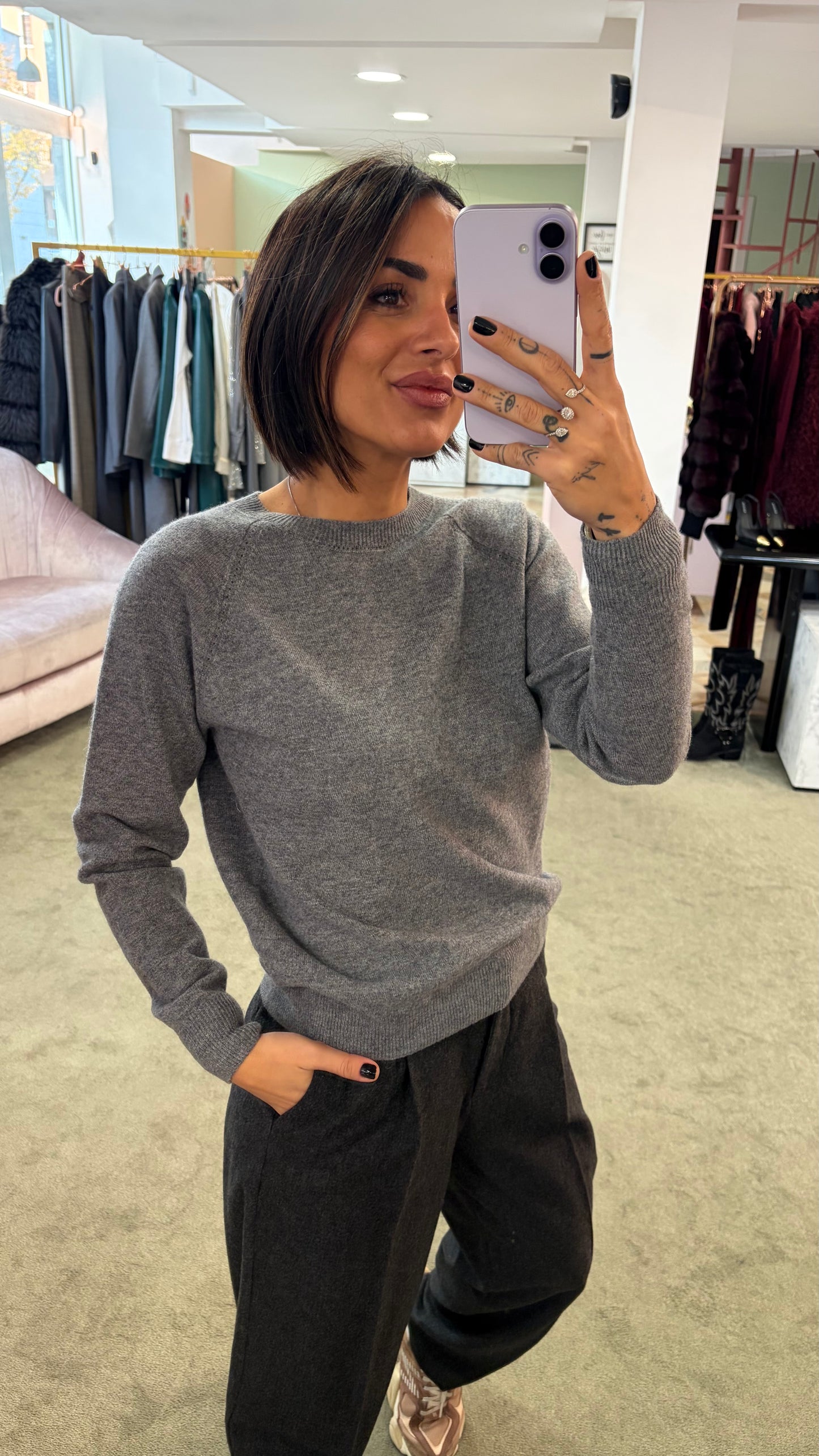 Maglione girocollo grigio manica raglan fr