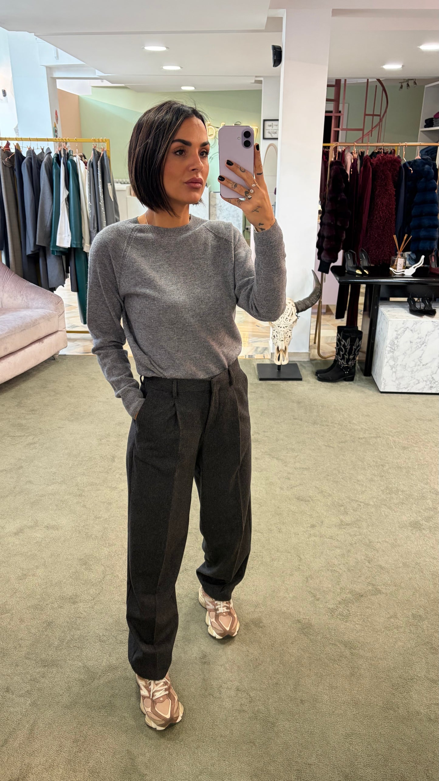 Maglione girocollo grigio manica raglan fr