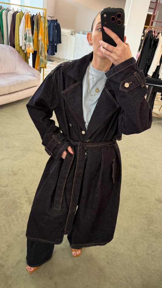 Trench lungo in jeans blu scuro gl