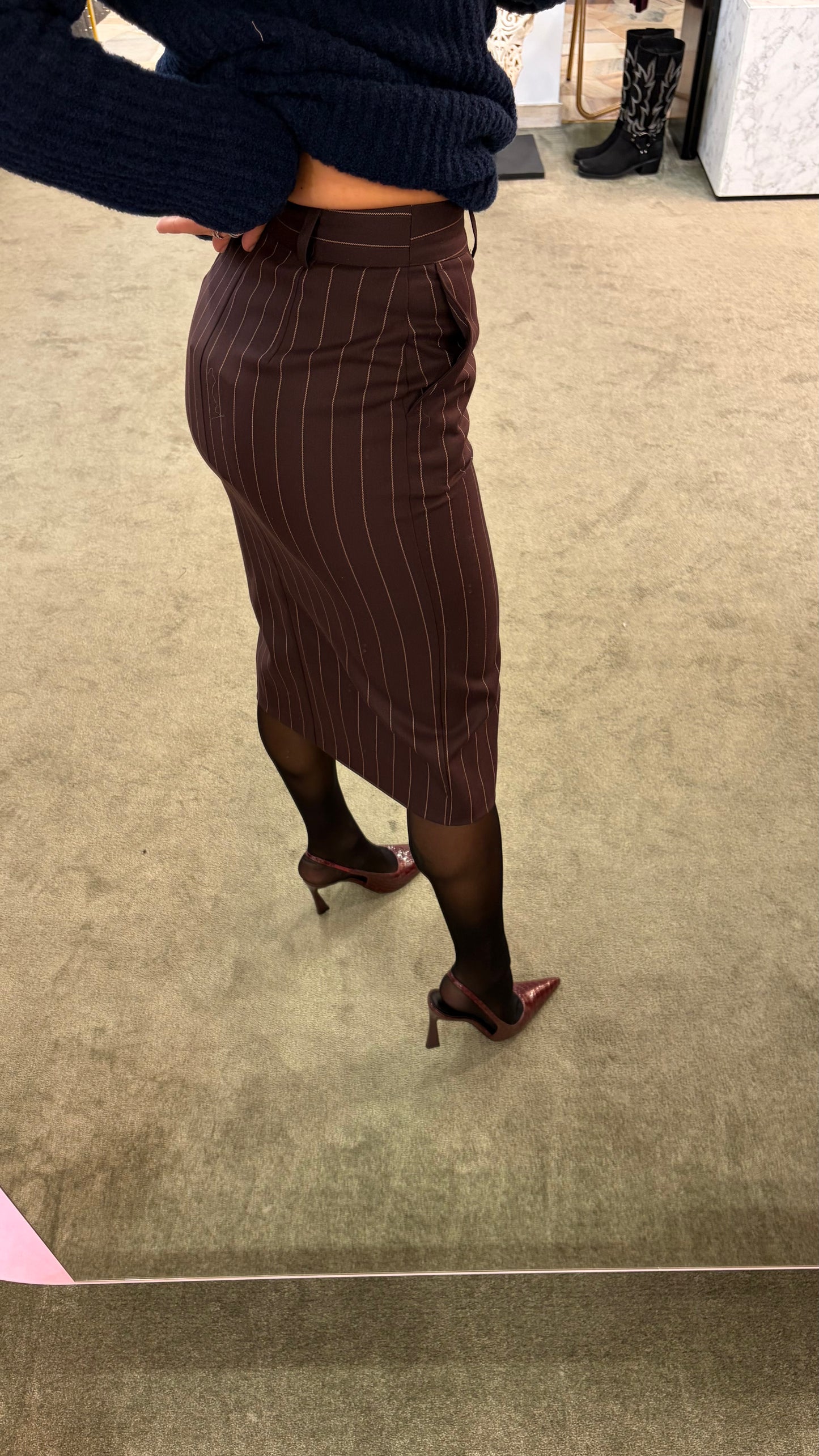 Gonna longuette MAR DE MARGARITAS marrone gessata con spacco