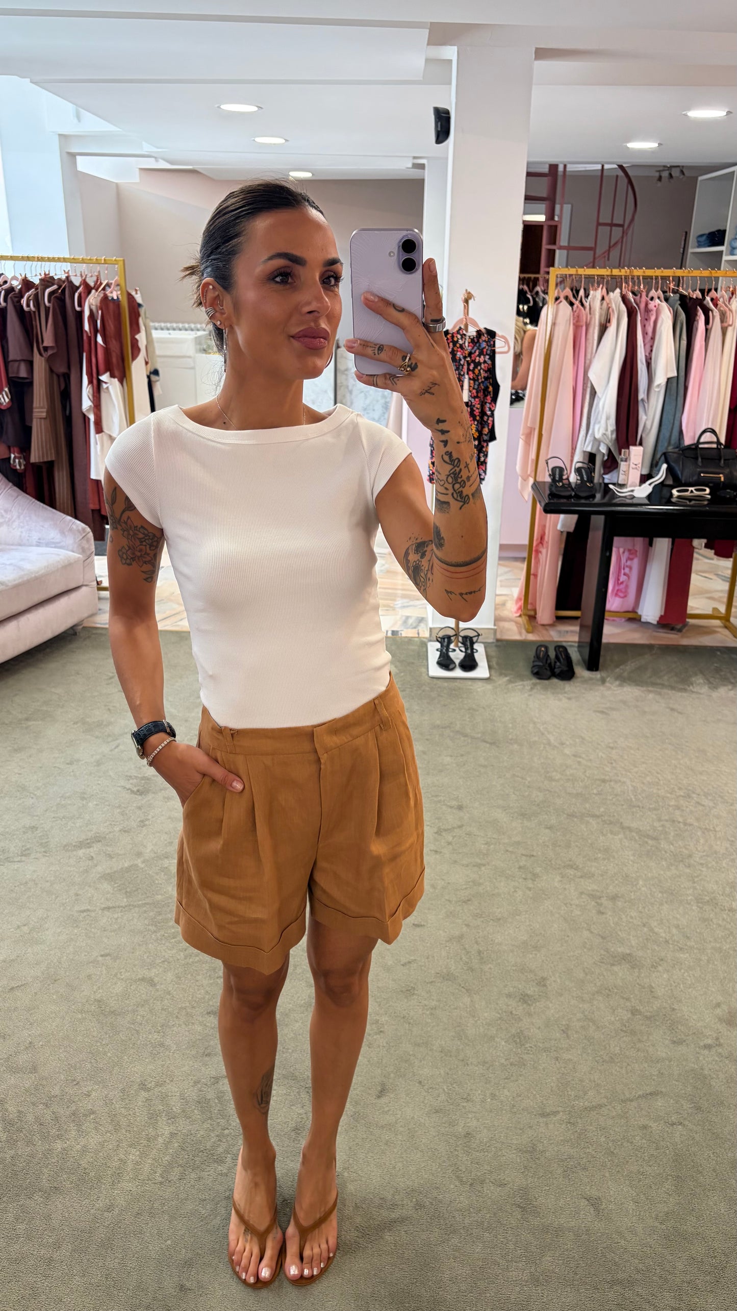 Shorts cammello in lino Actualee