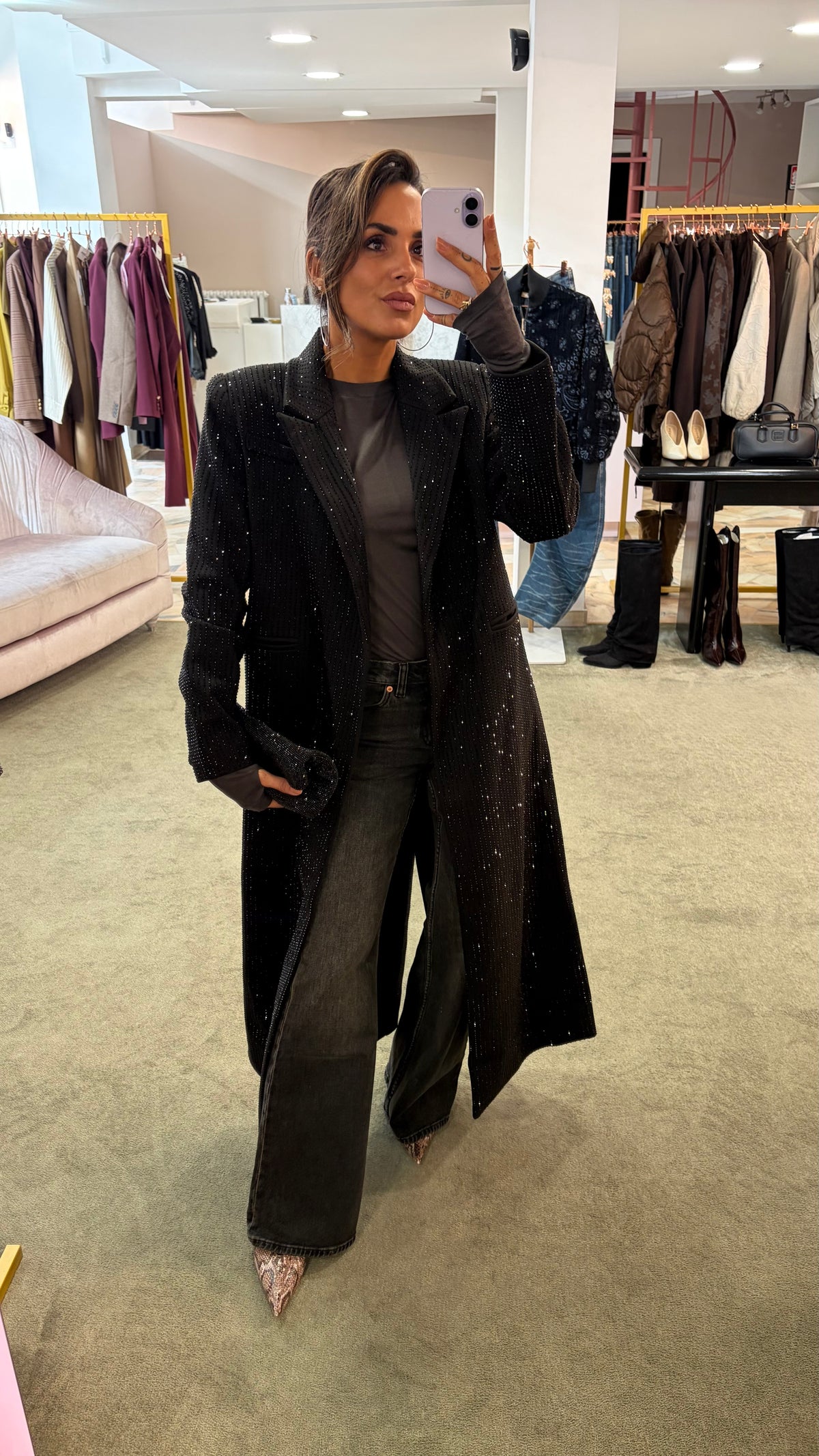 Cappotto lungo nero cristalli tw