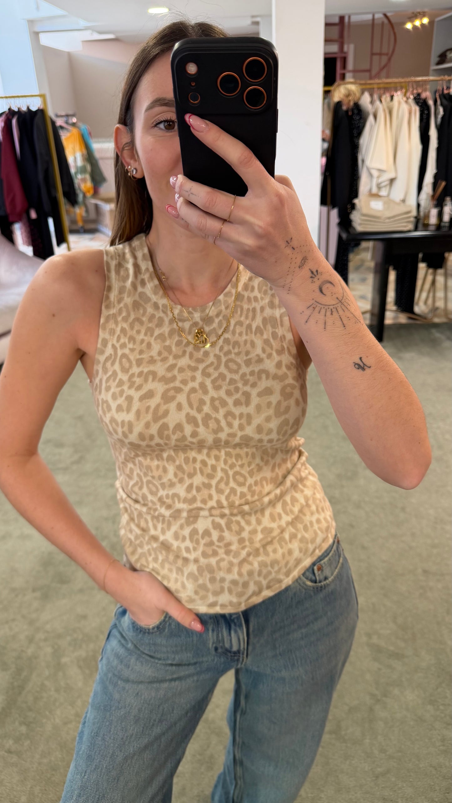 Canotta leopardata beige costine jx