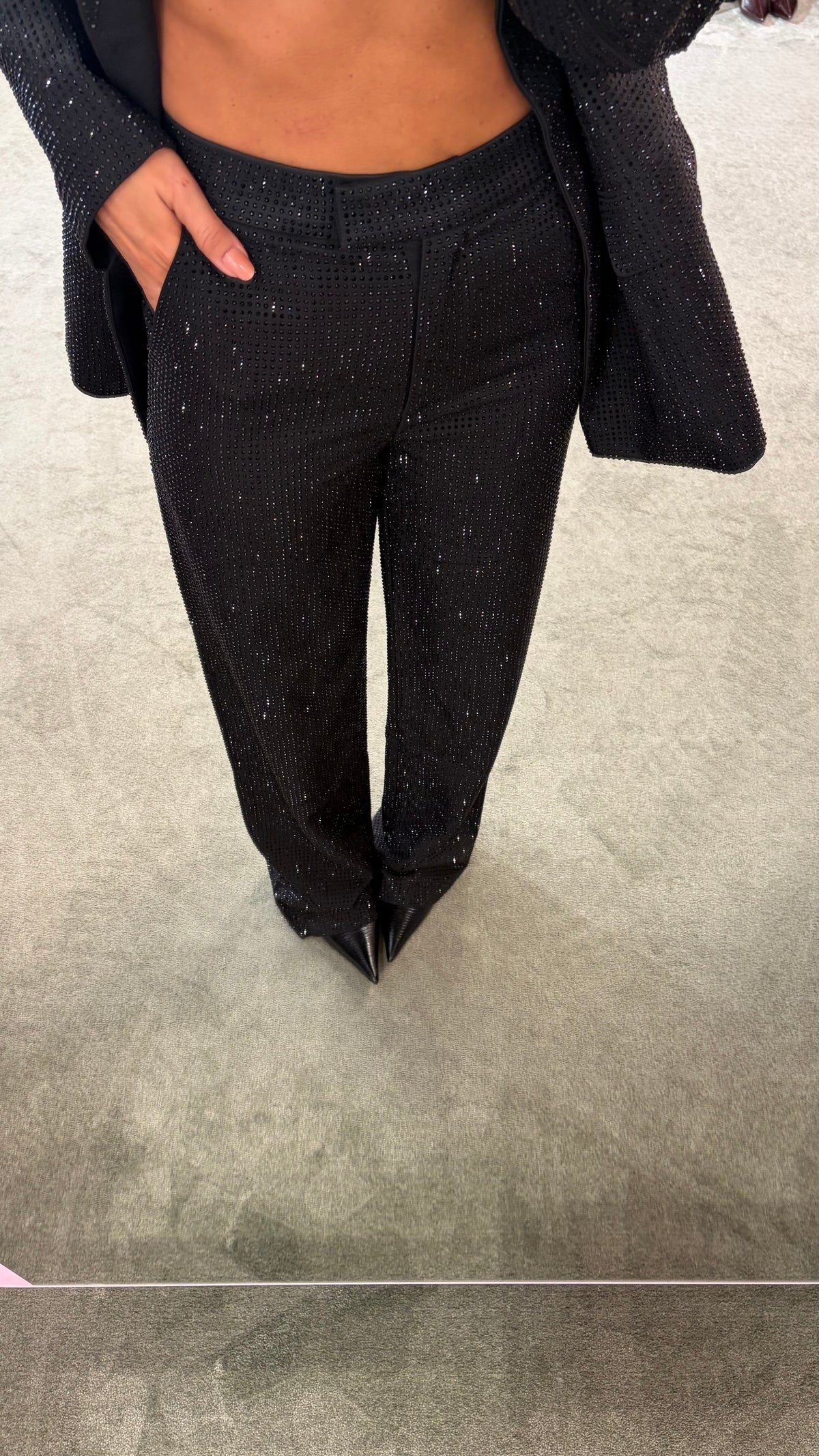 Pantaloni neri con cristalli tw