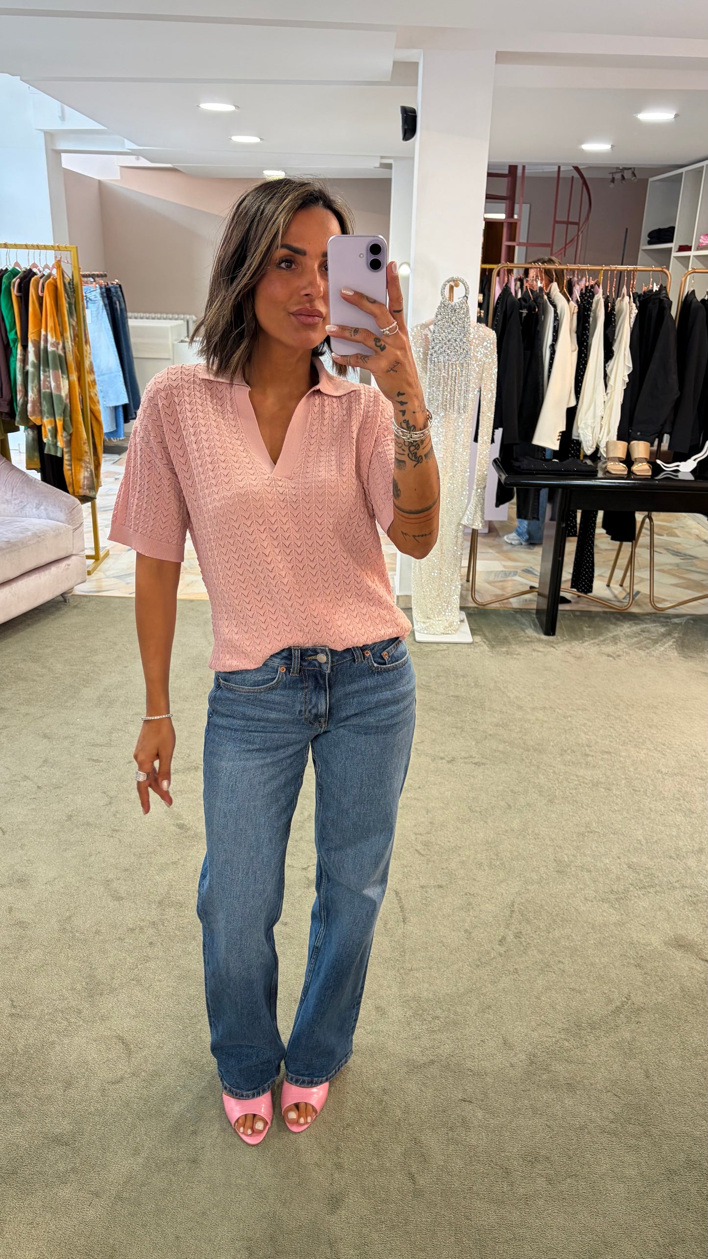 Polo rosa antico traforata manica corta bj