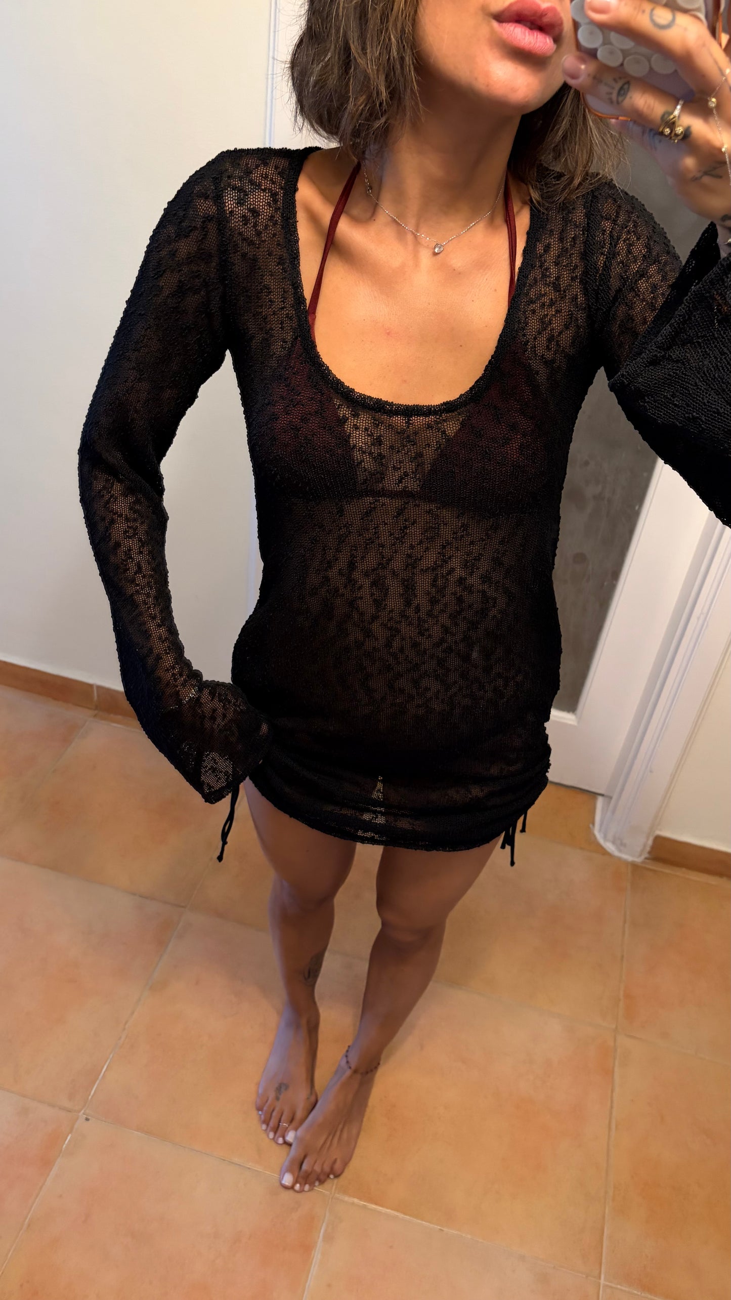 Abito corto nero in maglina trasparente Me Fui
