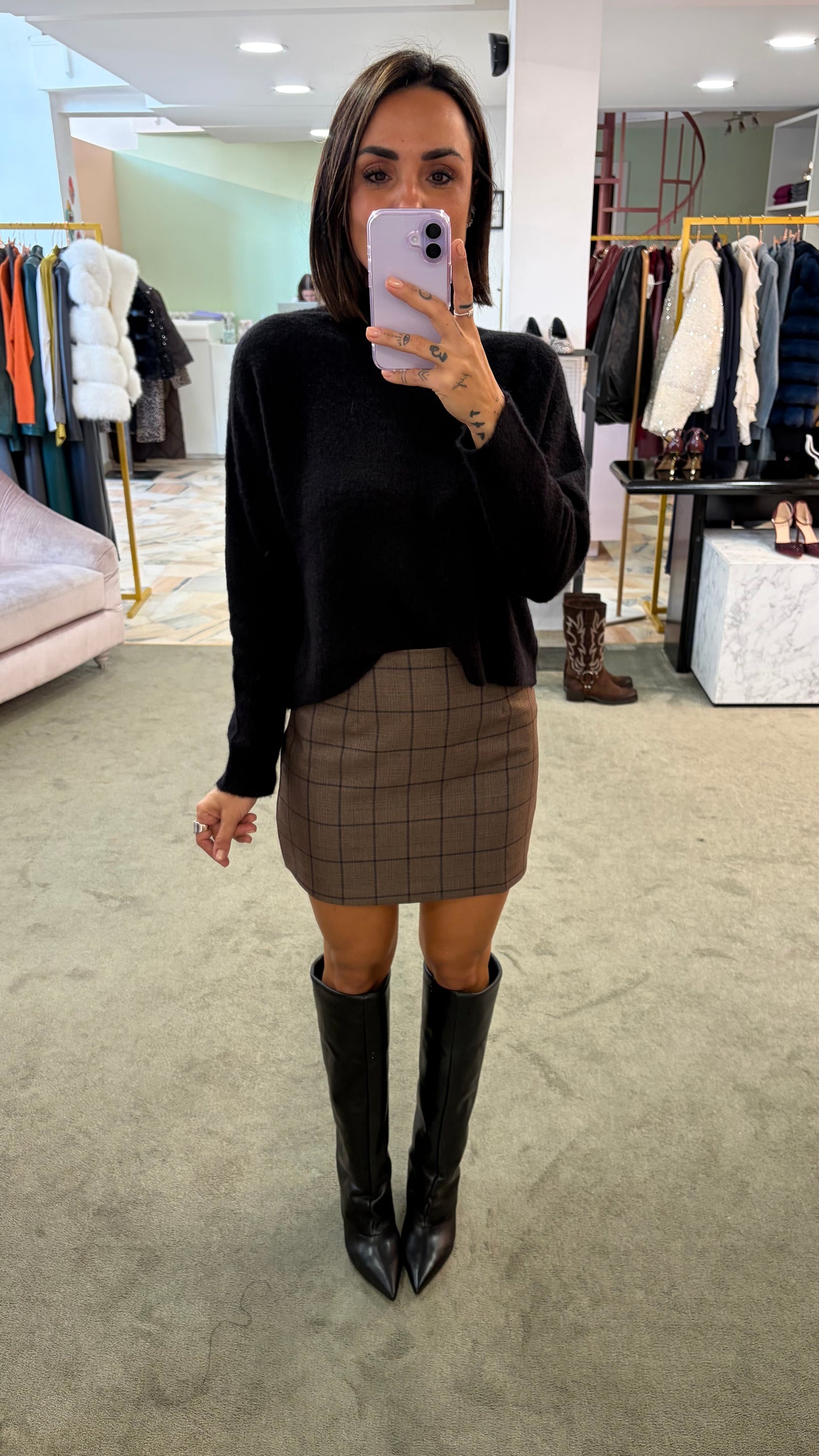 Minigonna marrone in check gl