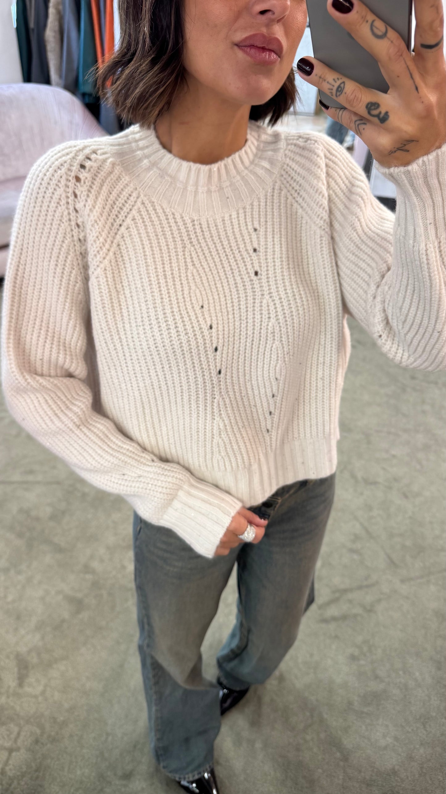 Maglione panna costine con micropaillettes lh