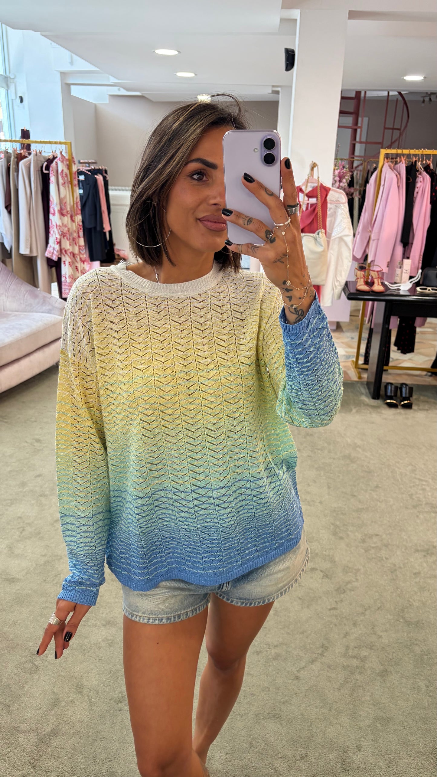 Maglione missoni vibes giallo e azzurro degradè bj