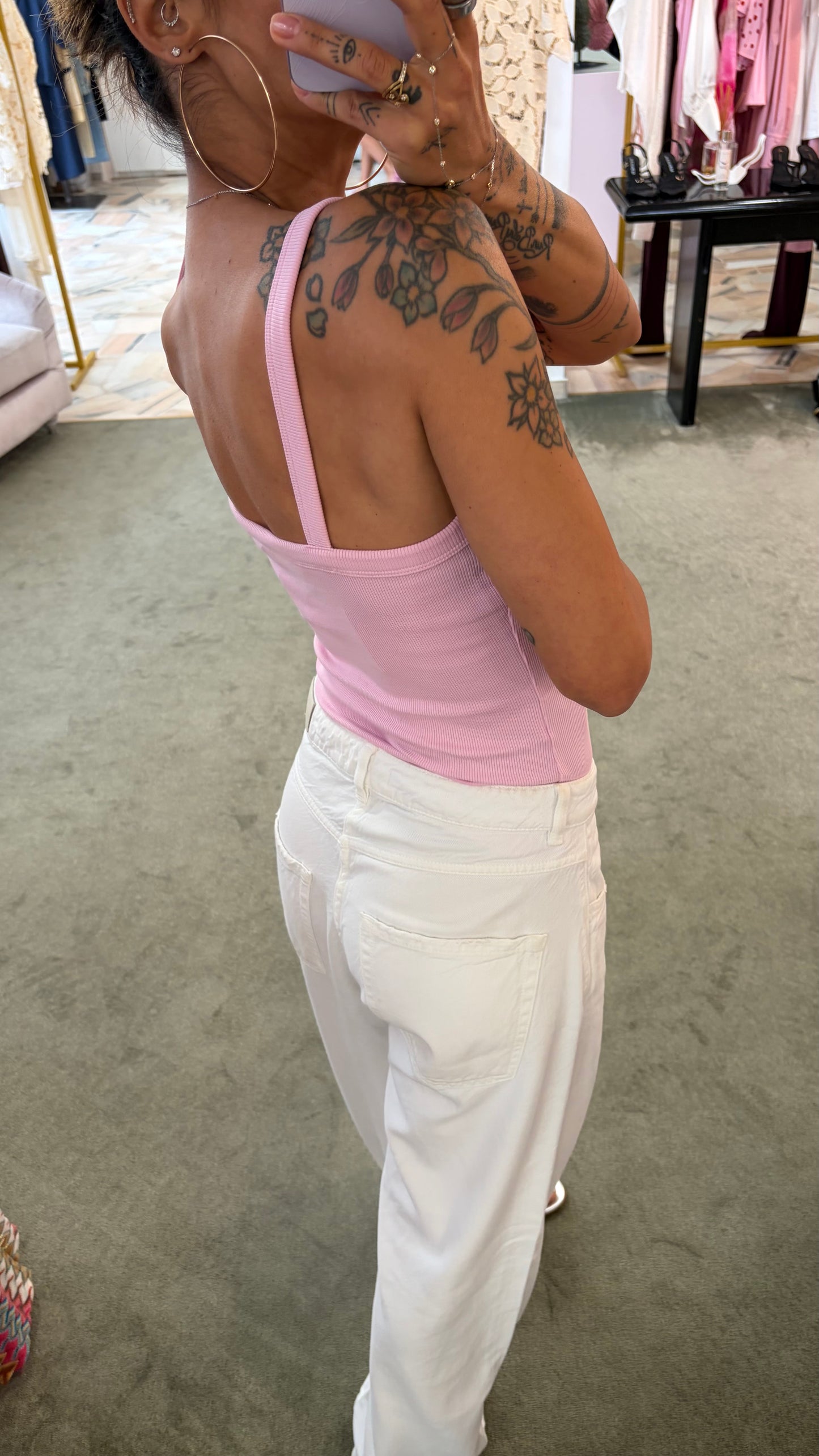 Canotta rosa baby fifi scollo dritto a costine jx