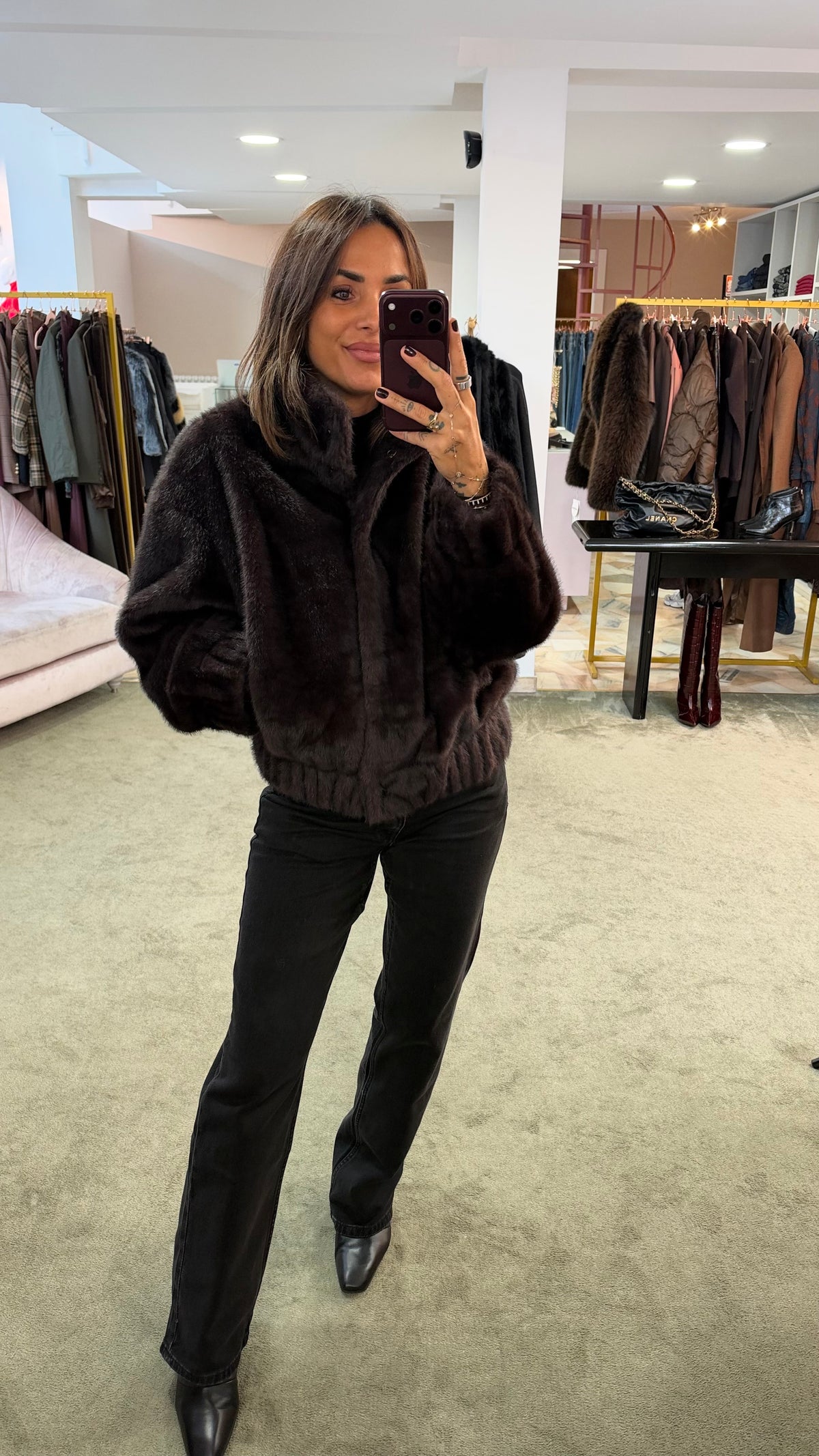 Bomber eco pelliccia marrone cioccolato sy
