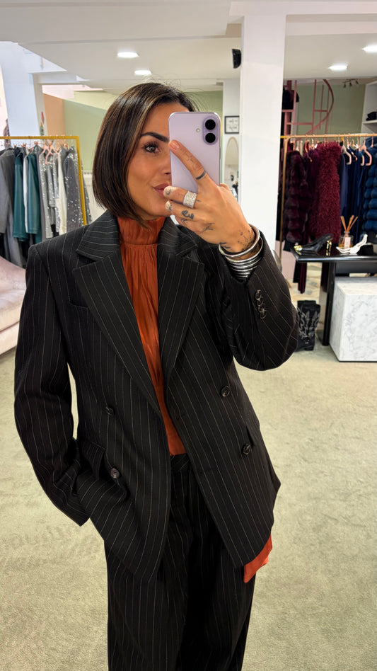 Blazer nero gessato misto lana sl