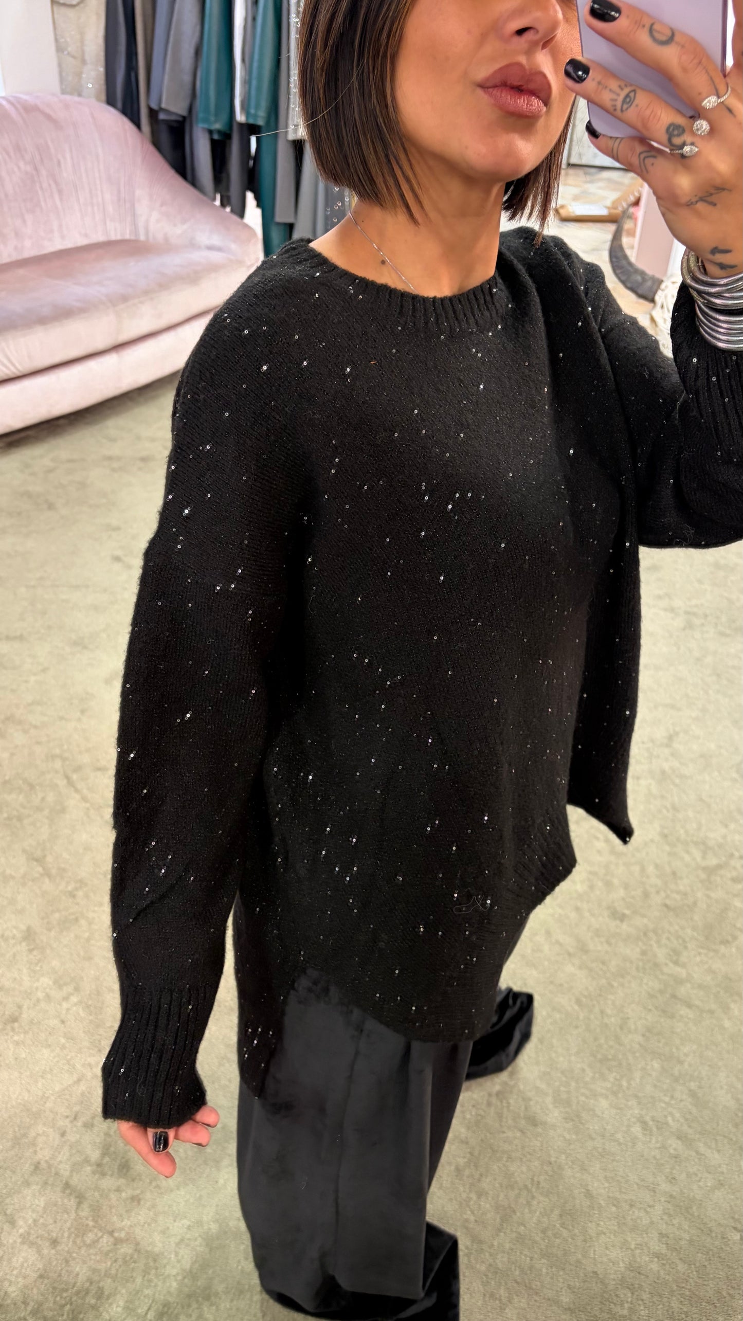 Maglione over nero con micropaillettes bj