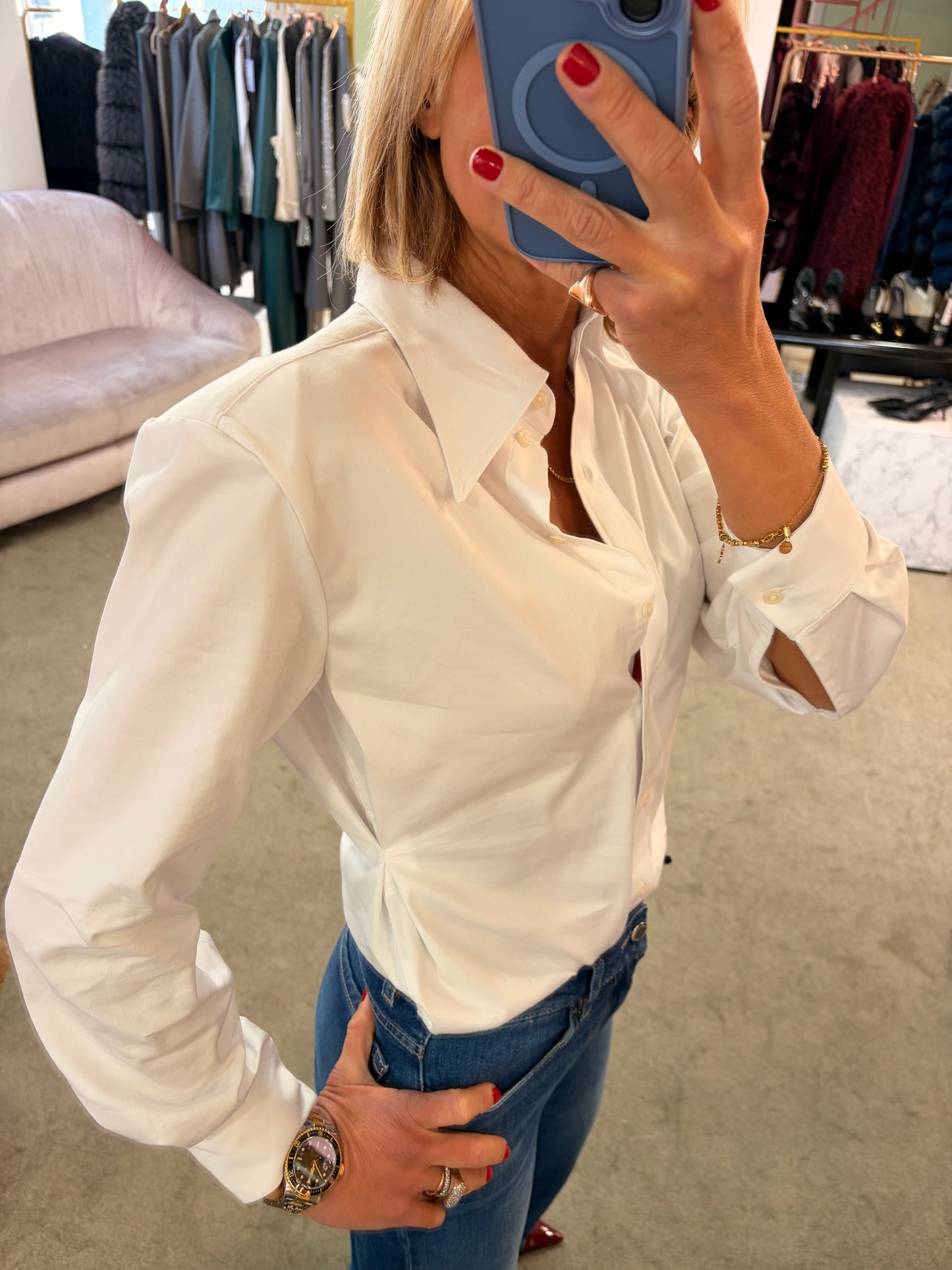 Camicia bianca slim con spallotte sl