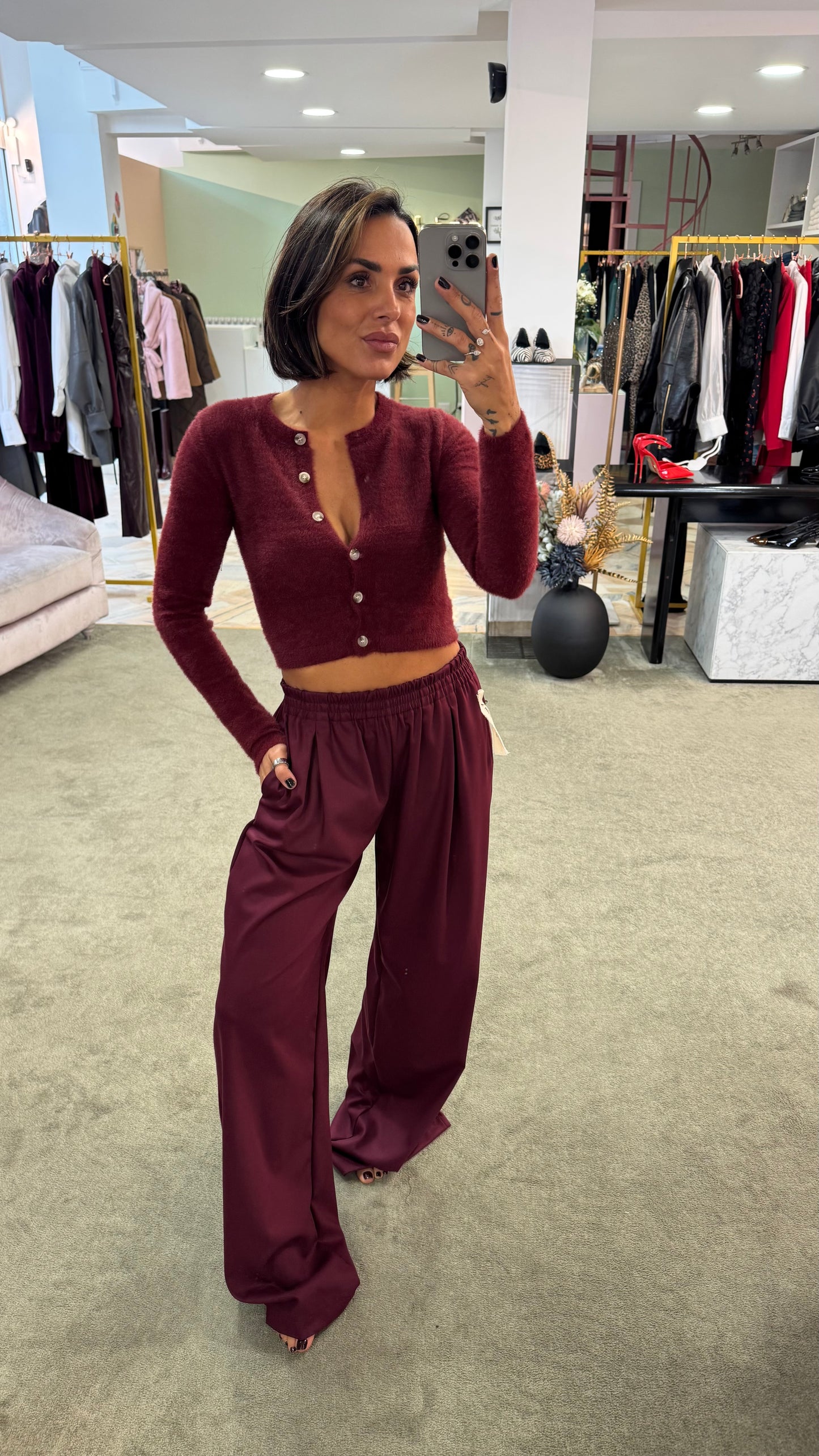 Cardigan teddy bordeaux crop gl