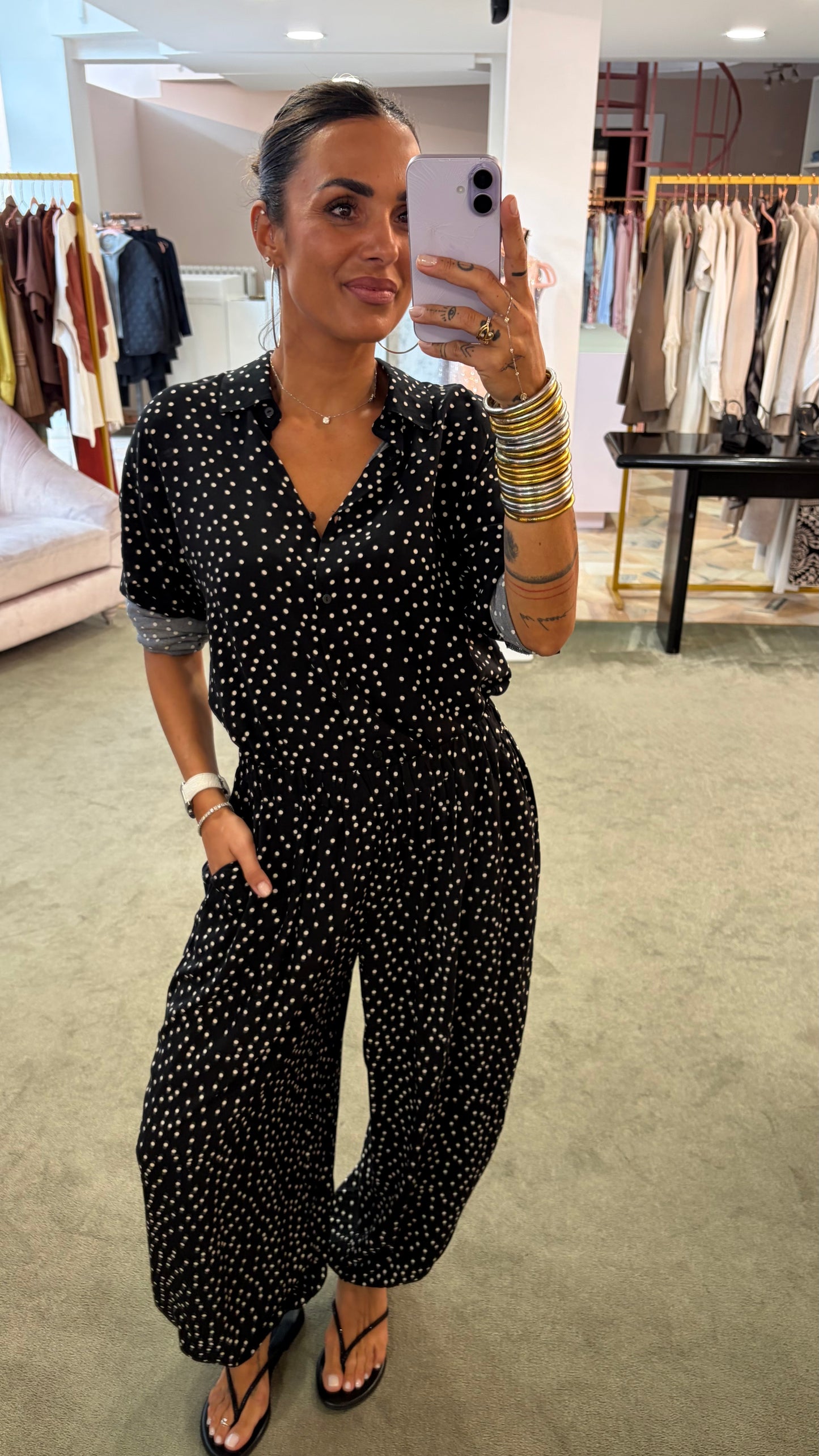 Pantaloni balloon neri a pois in viscosa sy