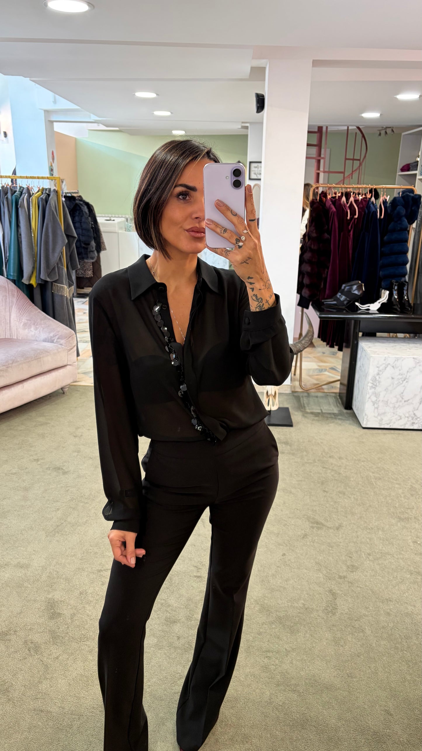 Camicia nera con paillettes fr