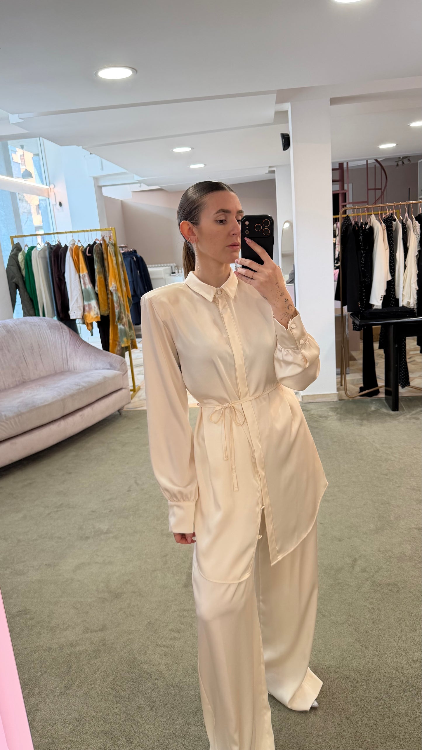 Camicia abito avorio in satin over ks