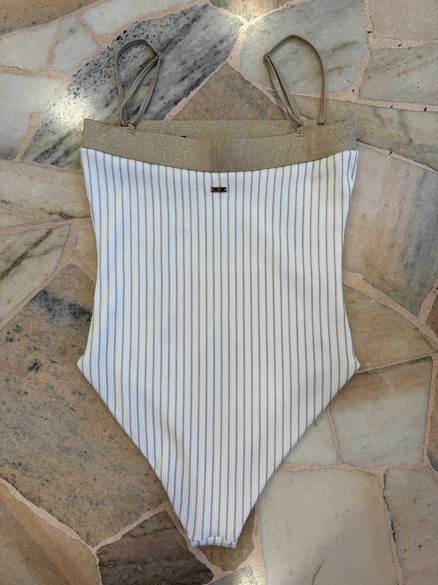 Costume intero bianco e oro a righe lurex fr