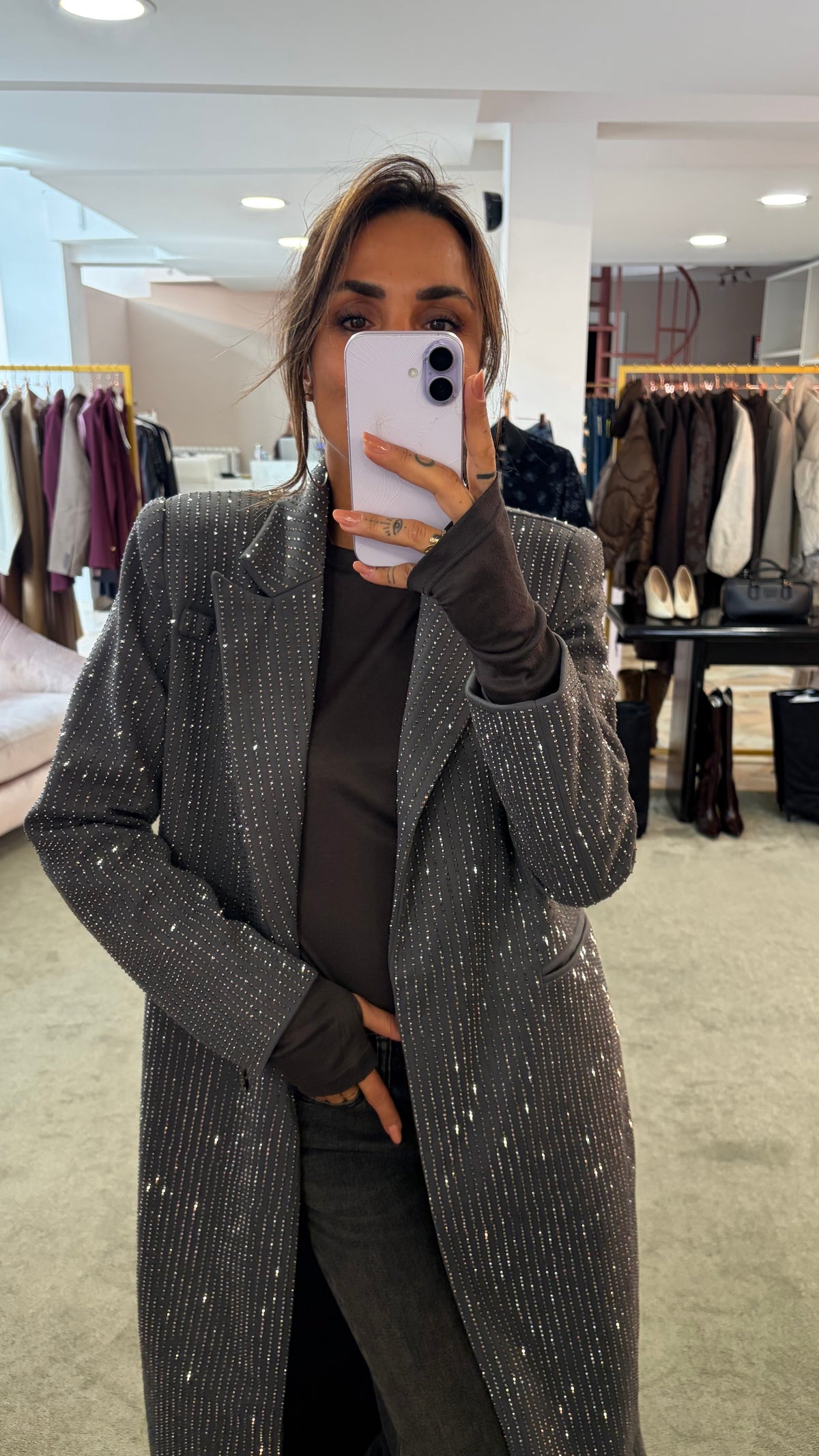 Cappotto lungo grigio cristalli tw
