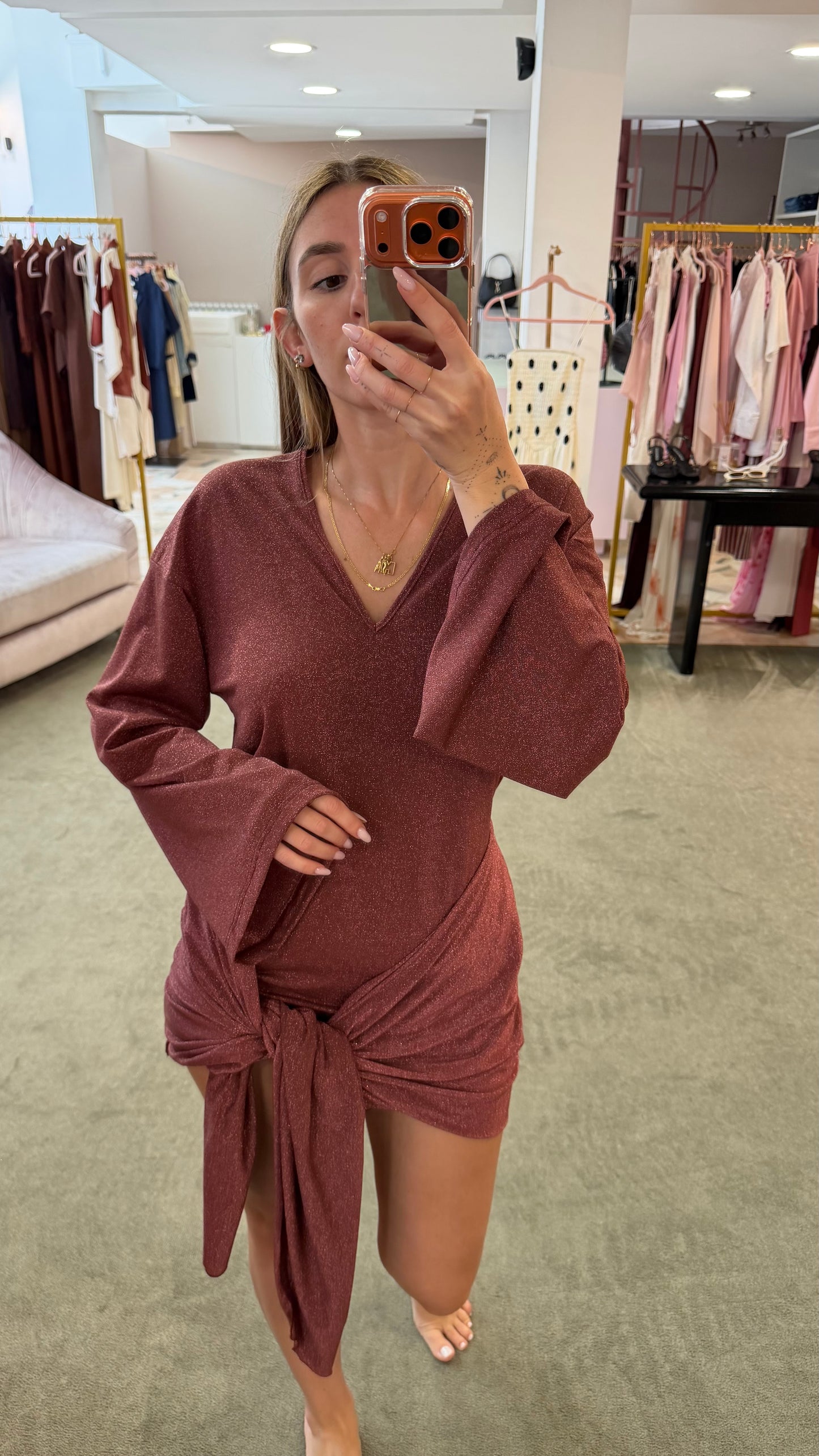 Abito amaranto lurex con fusciacca Cotazur