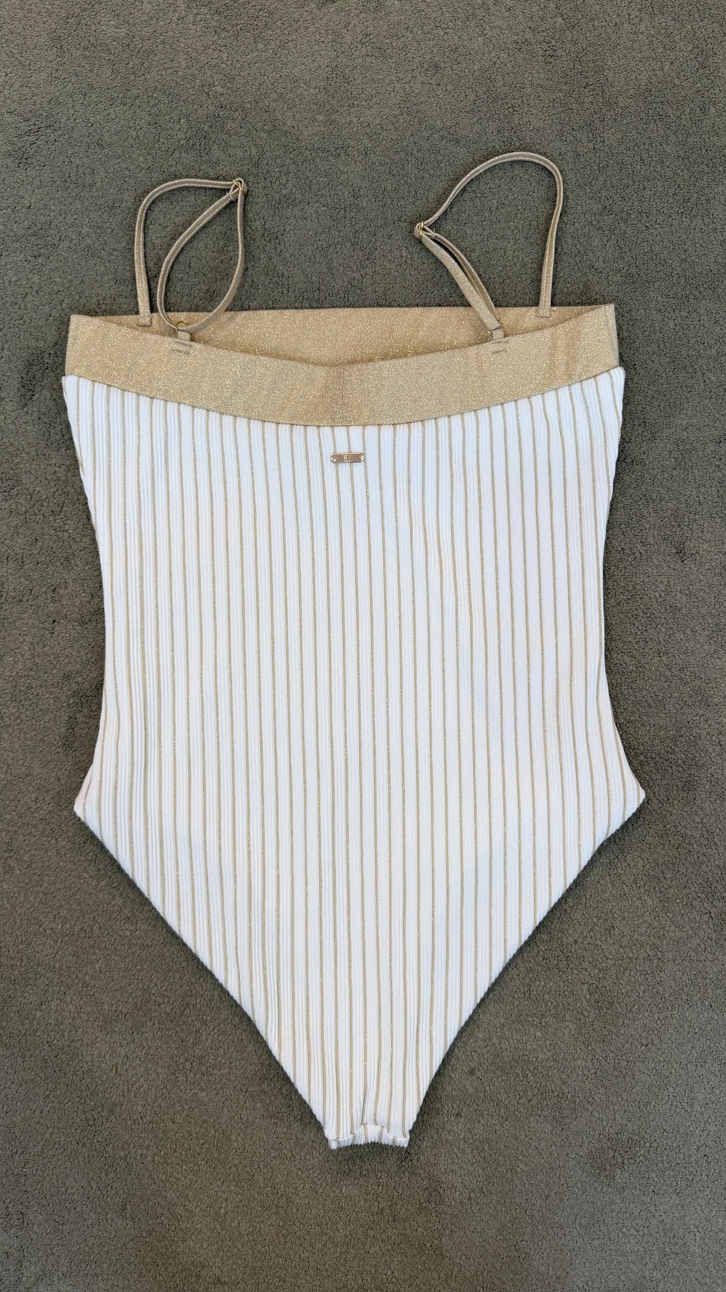 Costume intero bianco a righe gold