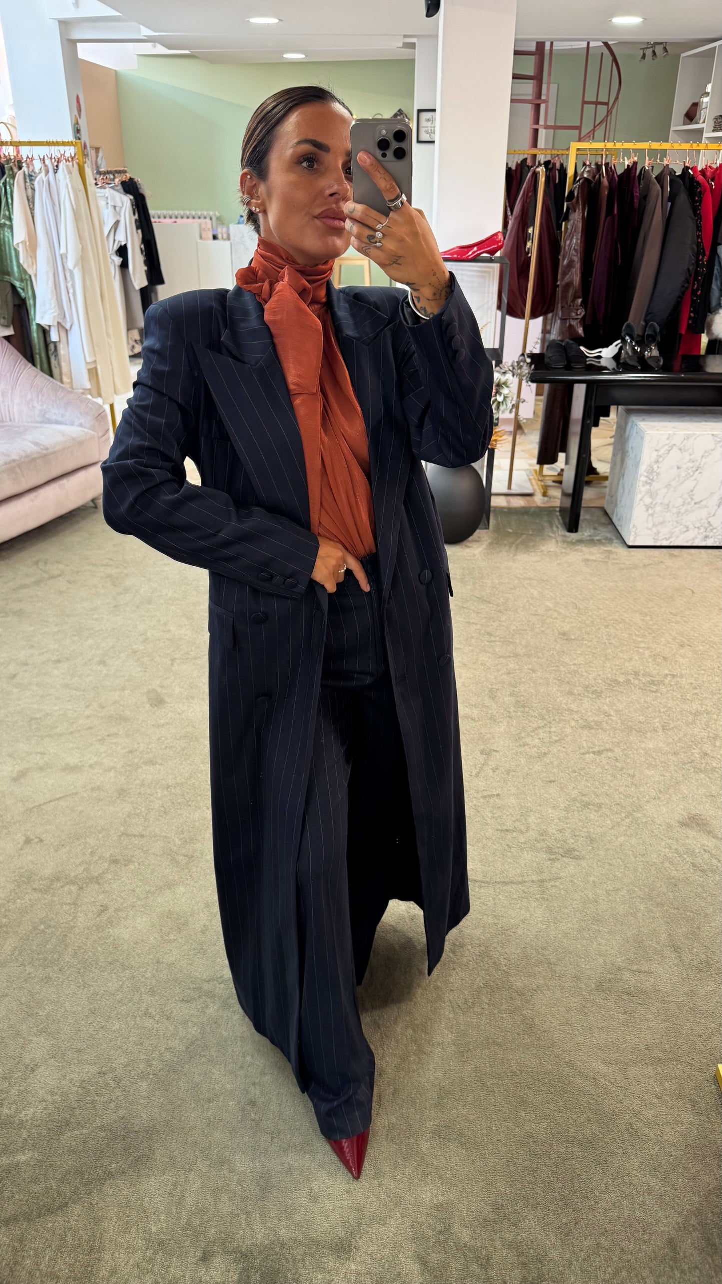 Spolverino  lungo blu gessato Actualee